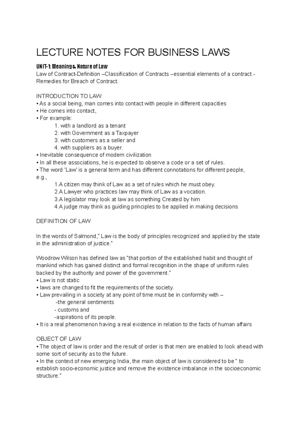 BUS-LAW UNIT-1 Lecture Notes: Meaning & Nature of Law - Studocu