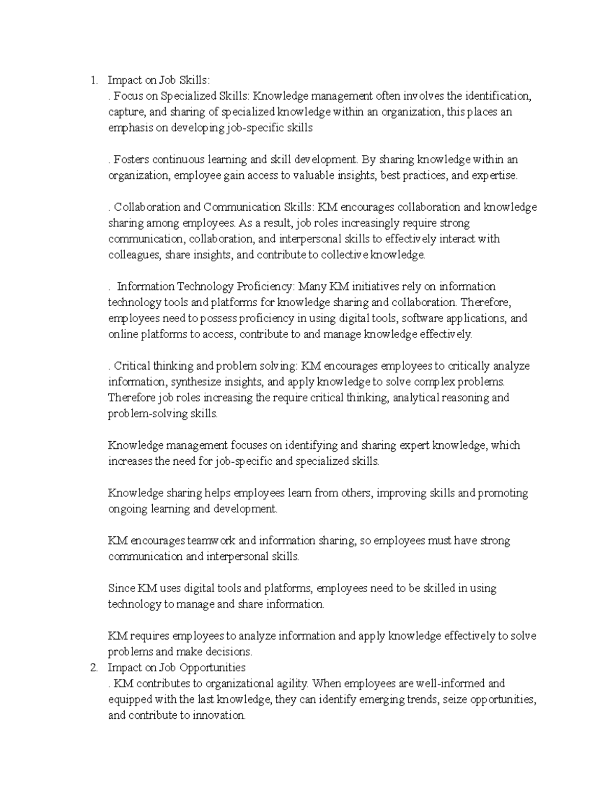 Impact on Job Skills: Knowledge Management in Chem - Studocu