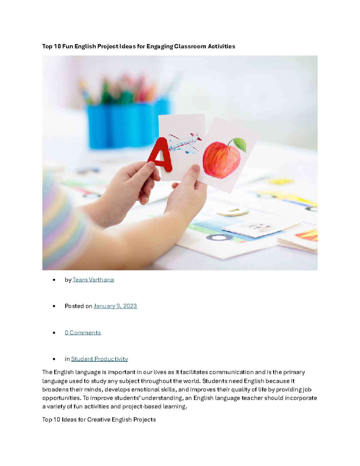 Engaging English Project Ideas: Fun Classroom Activities for All - Studocu