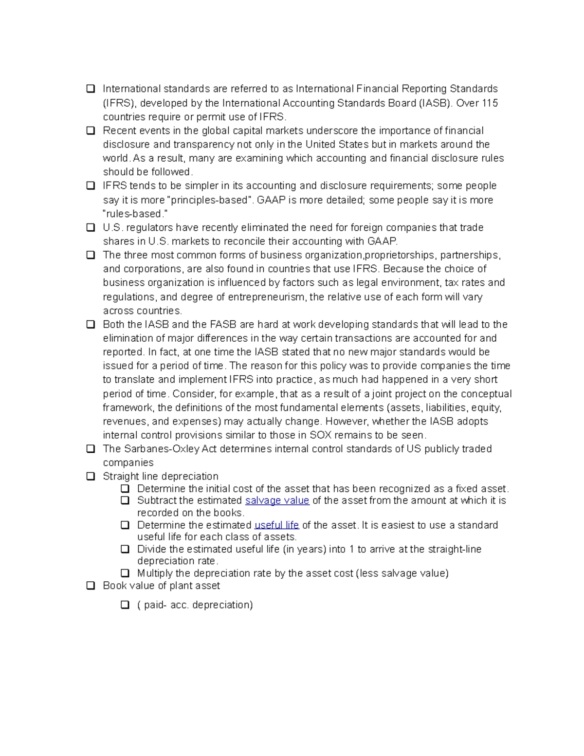 ACCT 101 Final Review - Summary of IFRS and Depreciation Principles ...