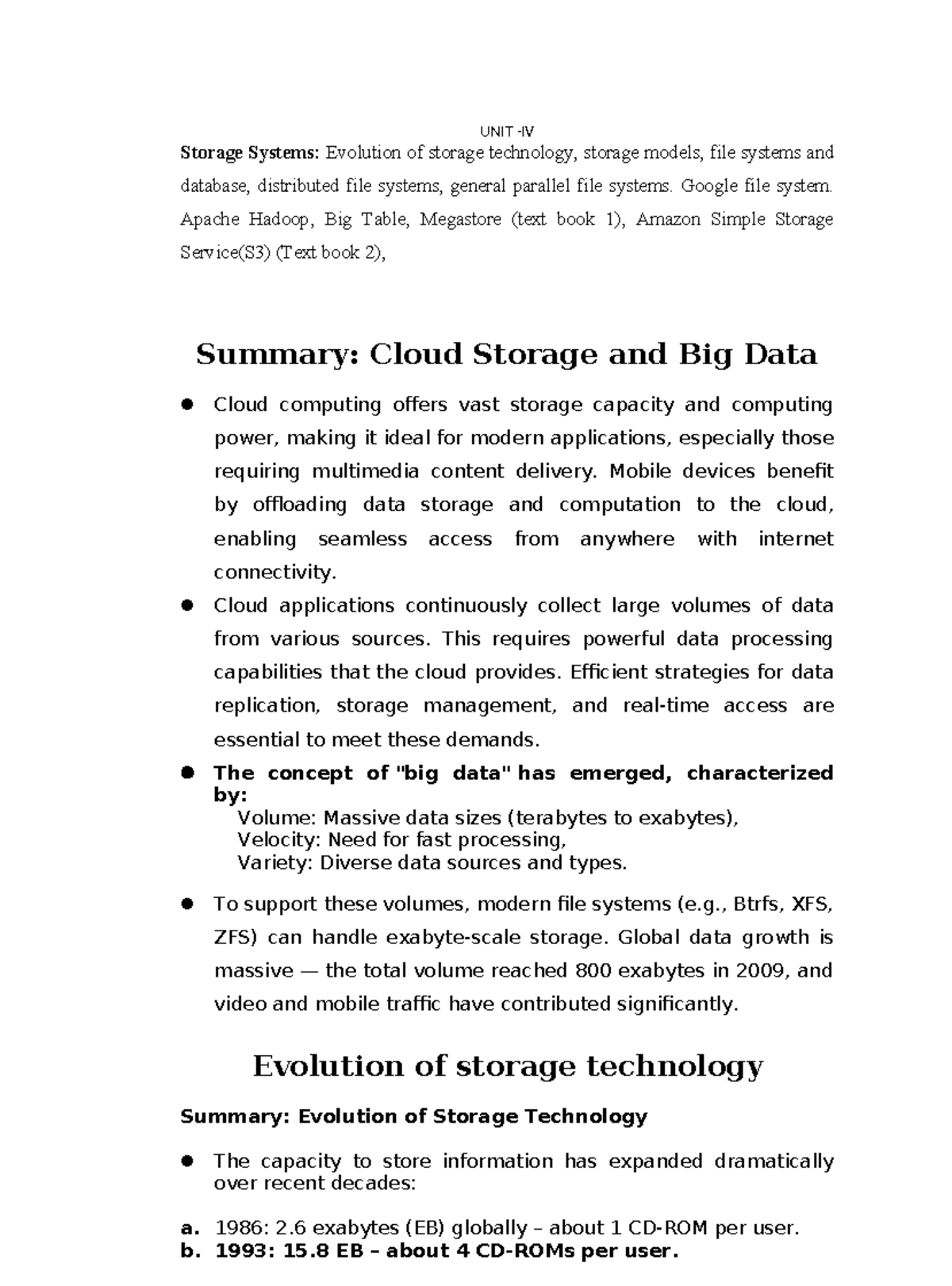 UNIT IV: Cloud Computing - Evolution of Storage Tech & File Systems ...