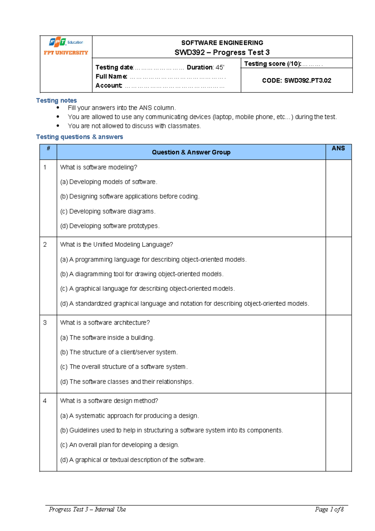 SWD392 - Progress Test 3 - Software Engineering Study Guide - Studocu