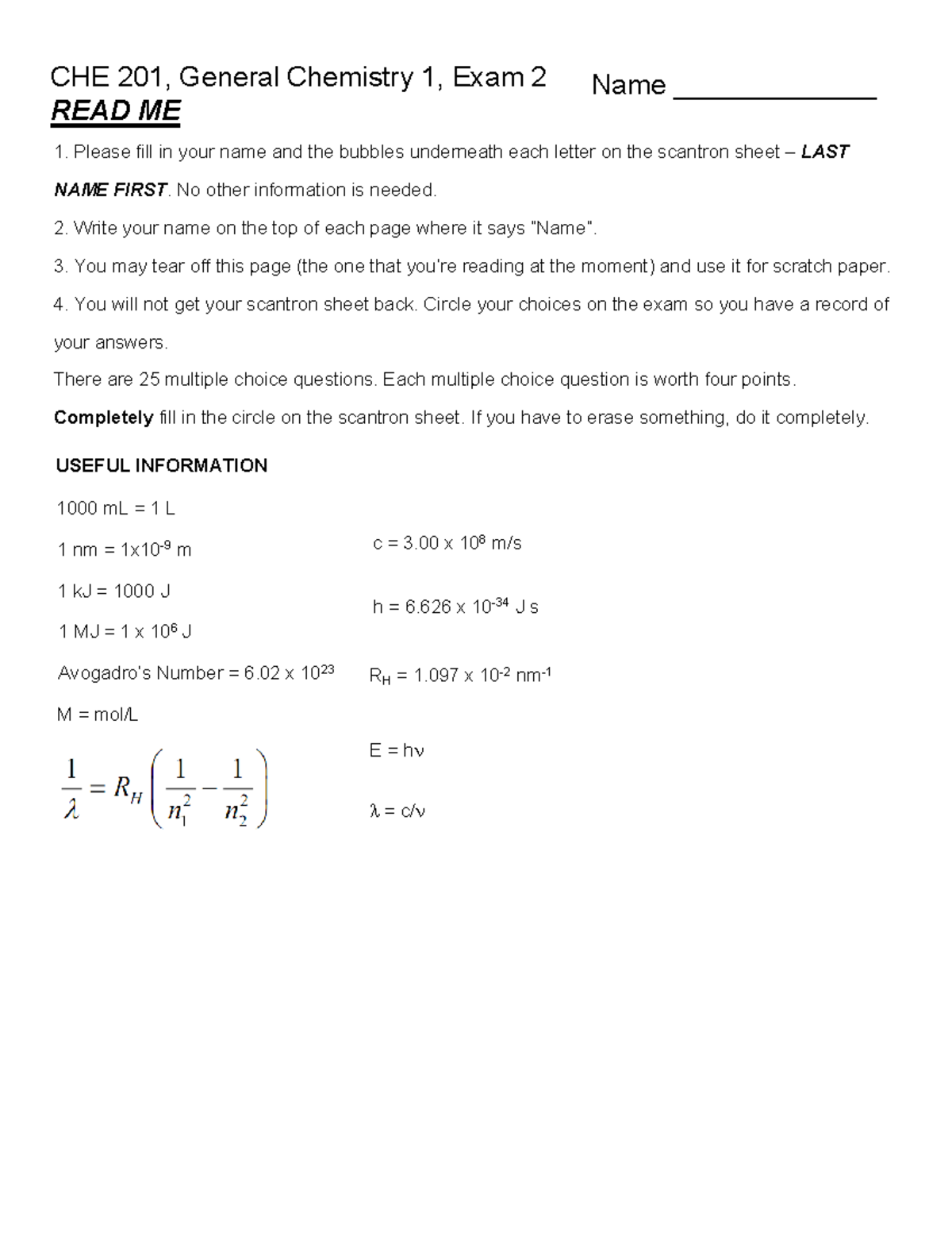 Exam 2 Review - General Chemistry (CHE201) - Fall 2021 - Studocu