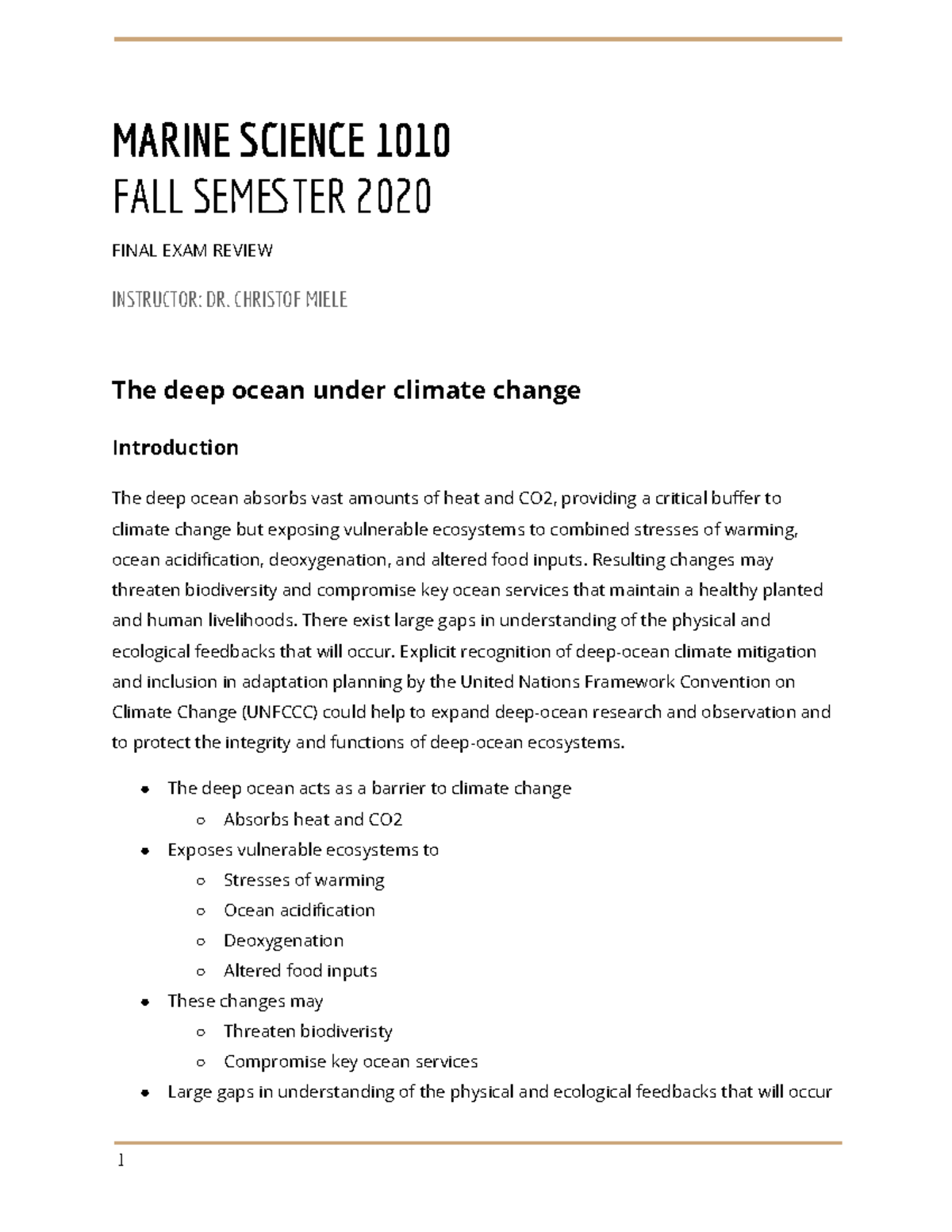 Final Exam Review for Marine Science 1010 - Fall Semester - Studocu