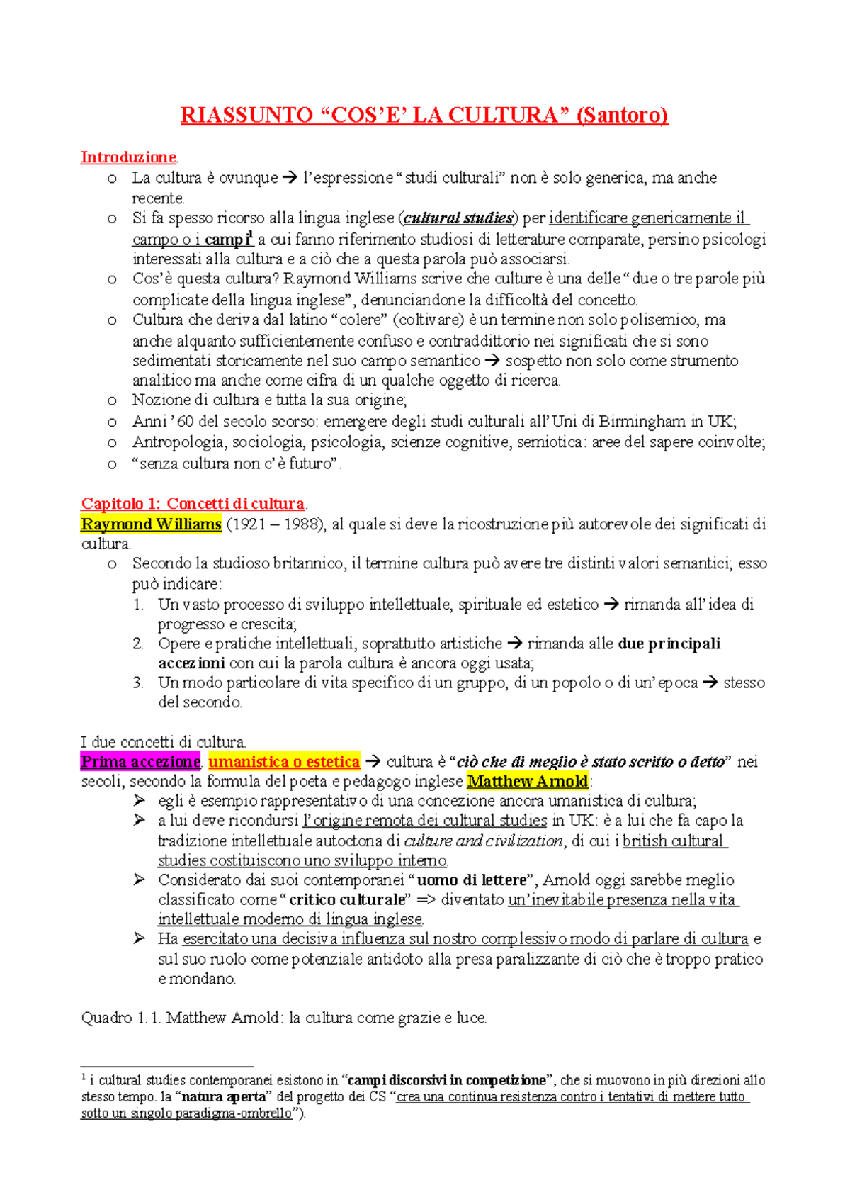 Riassunto Cultura e Studi Culturali secondo Santoro - Università 2023 - Document Preview