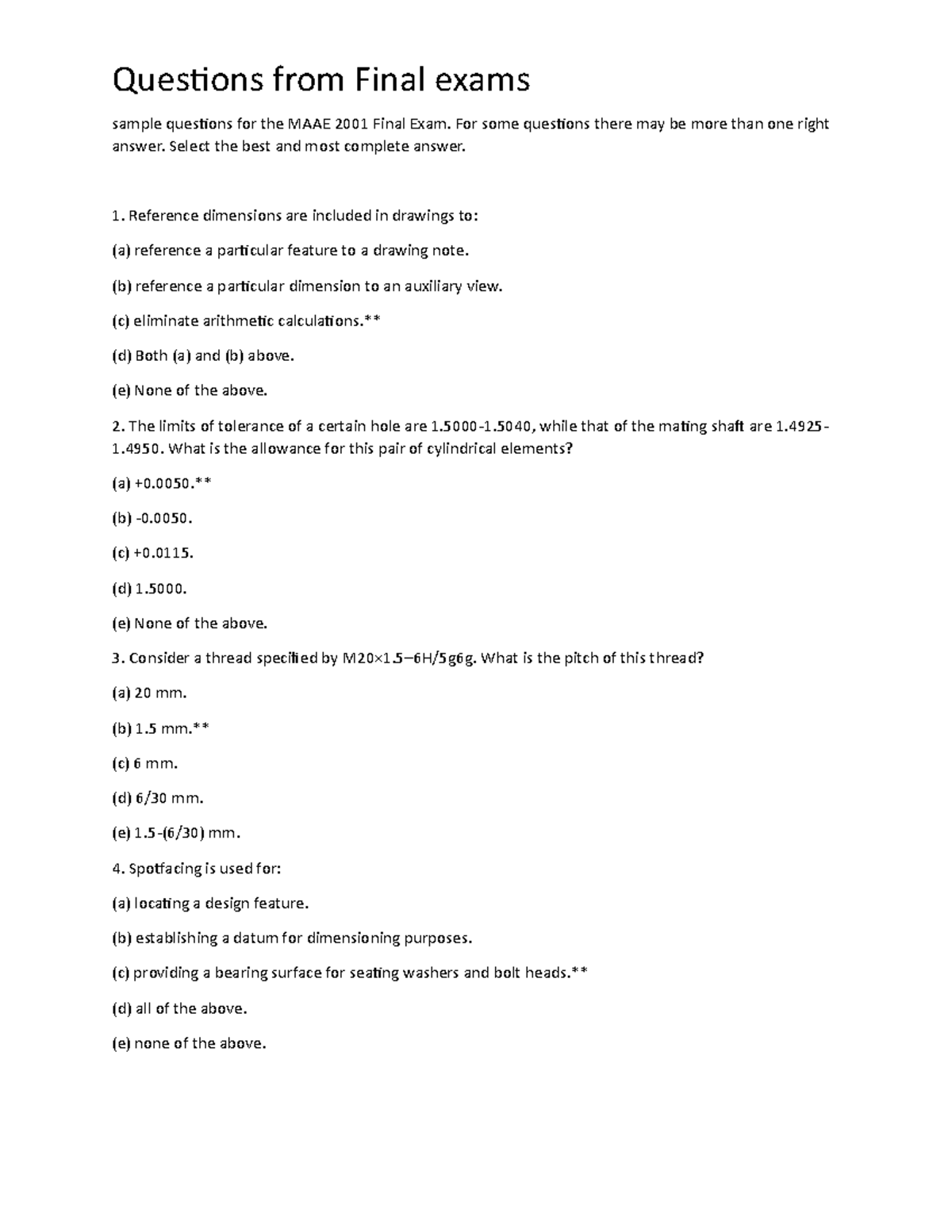 Sample Final Exam Questions & Answers for MAAE 2001 - Document Preview