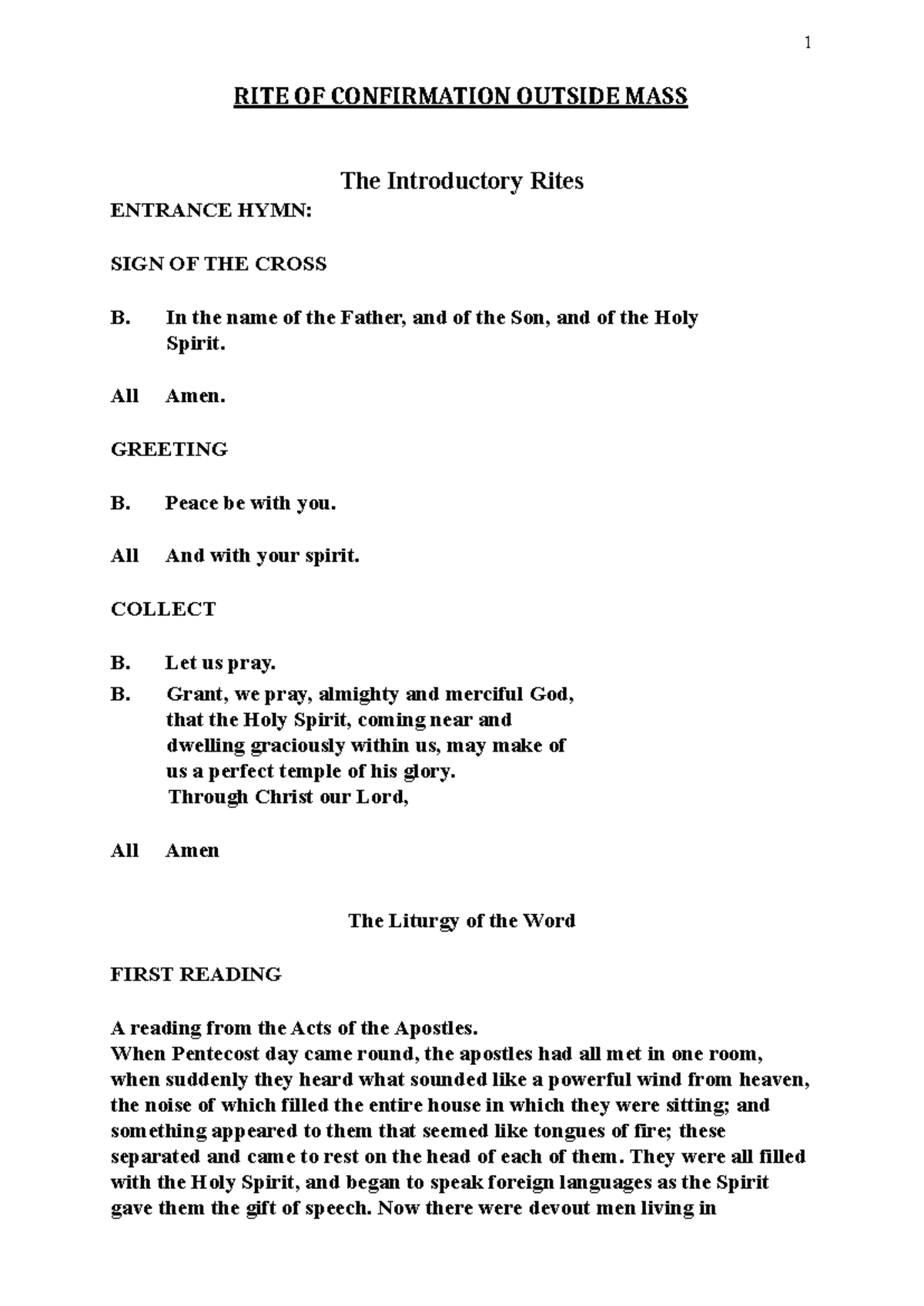 RITE OF CONFIRMATION OUTSIDE MASS: Introductory Rites & Liturgy - Studocu