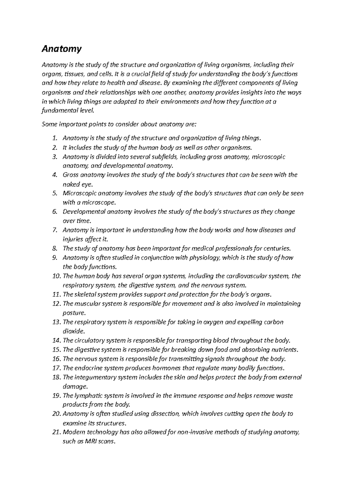 Anatomy Overview: Key Concepts and Importance in Health Studies - Studocu