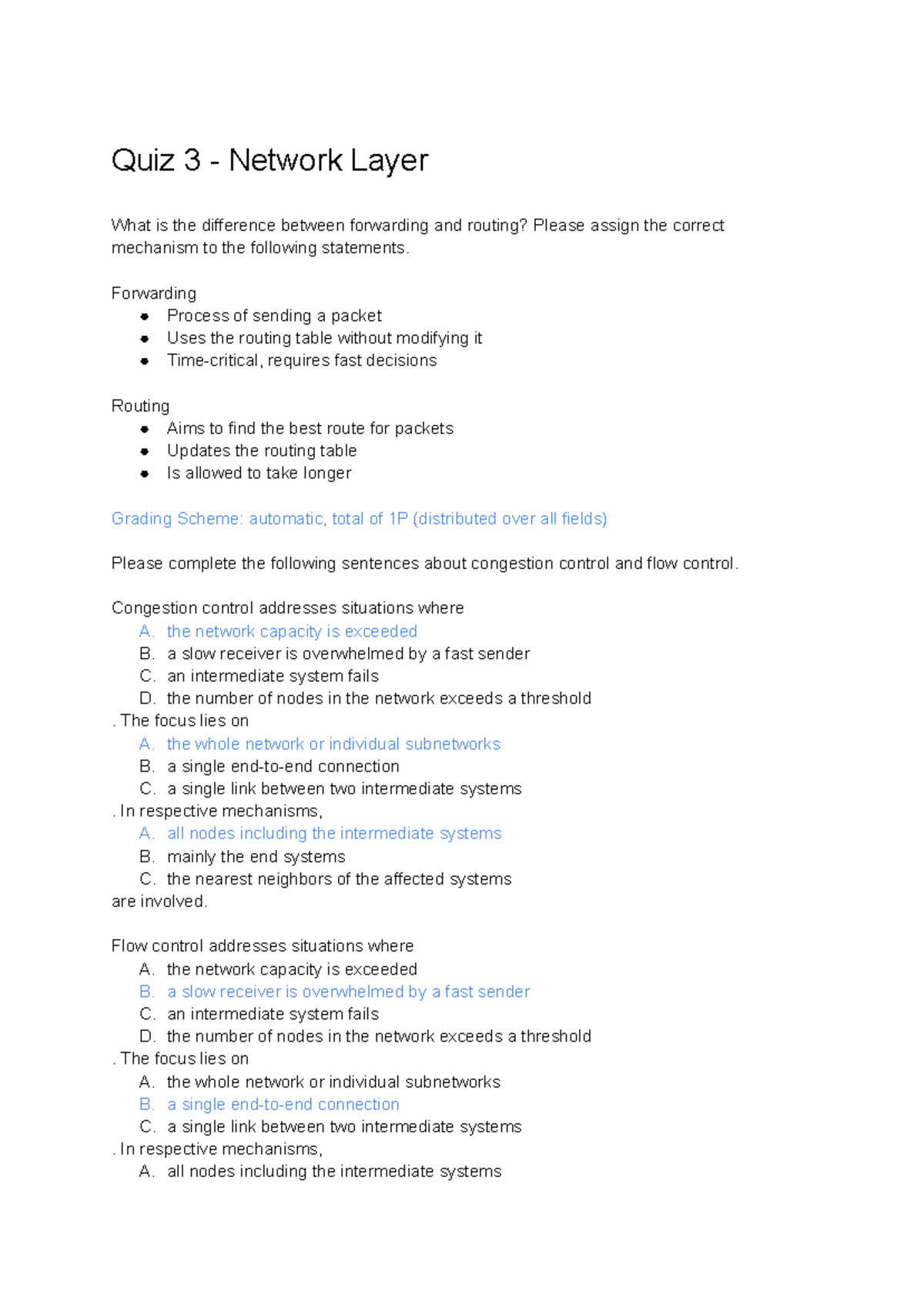 Quiz 3: Network Layer - Forwarding vs Routing Differences - Studocu