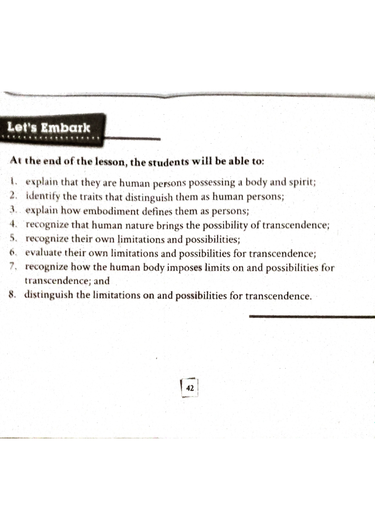 Lesson 3 The Human Person as an Embodied Spirit - Embark At the end of ...