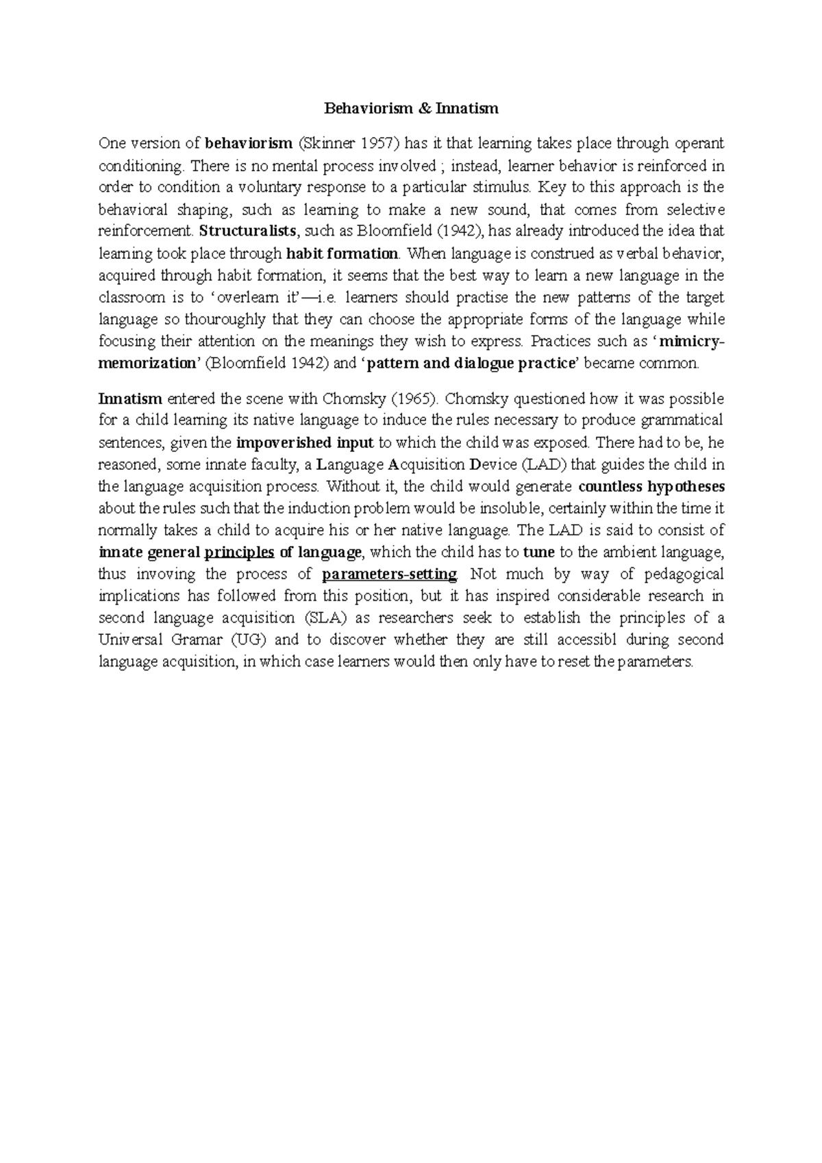Comparative Analysis of Innatism vs Behaviorism in Language Learning ...