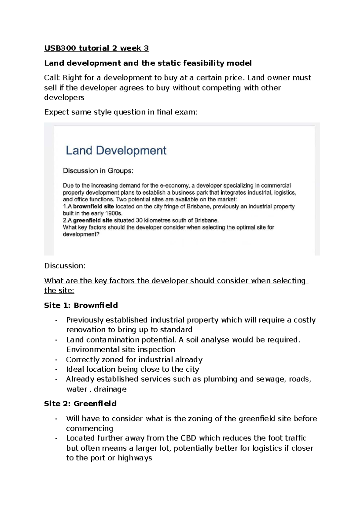USB300 Tutorial 2: Week 3 - Land Development & Feasibility Model ...