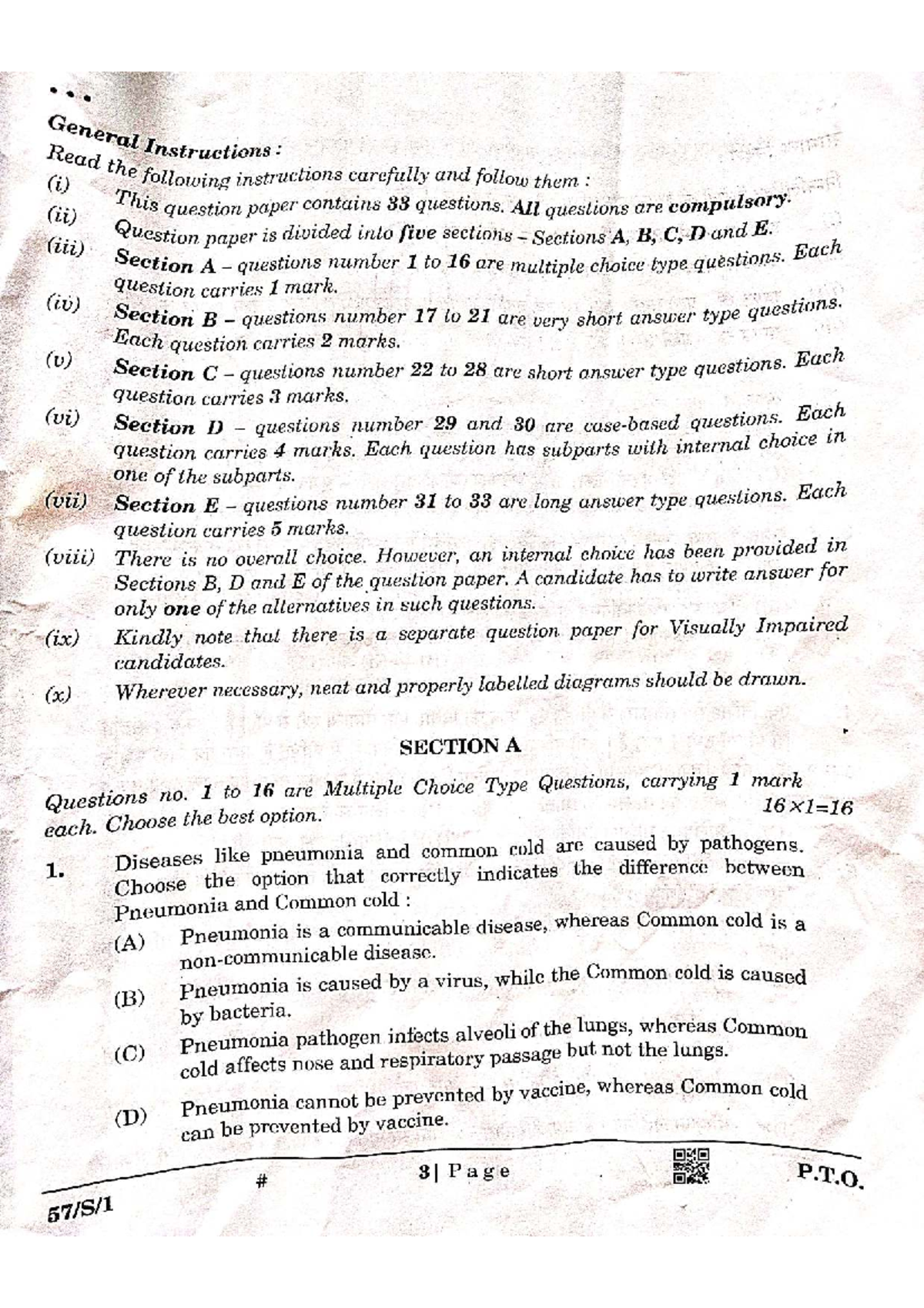 Compartment Paper 2025: General Instructions and Question Breakdown ...