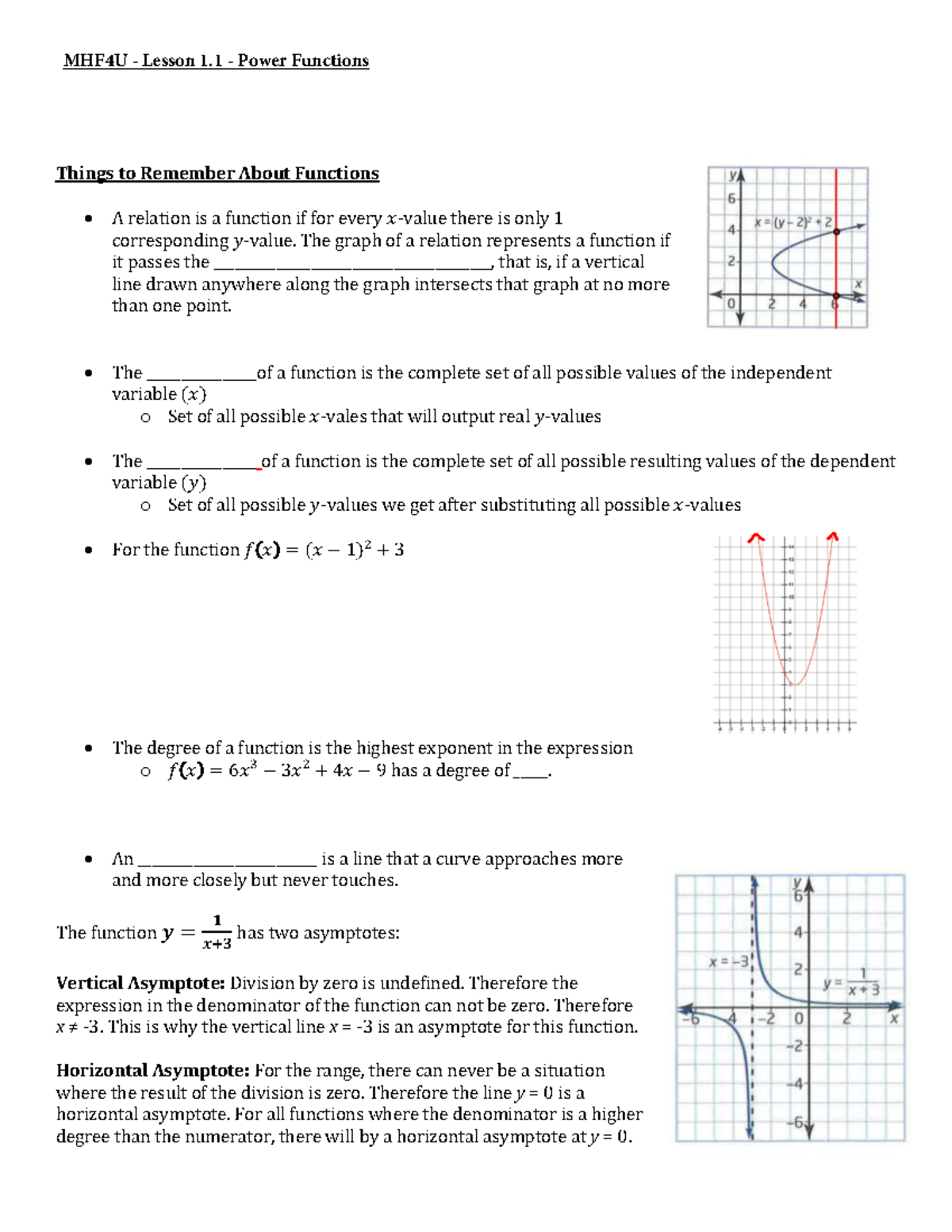 MHF4U Lesson 1.1 - Key Concepts of Power Functions - Studocu