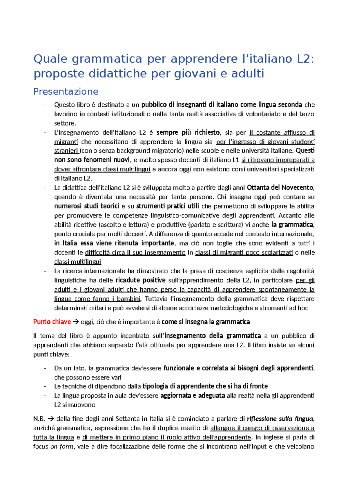 Quale grammatica per apprendere l'italiano - L’insegnamento dell ...
