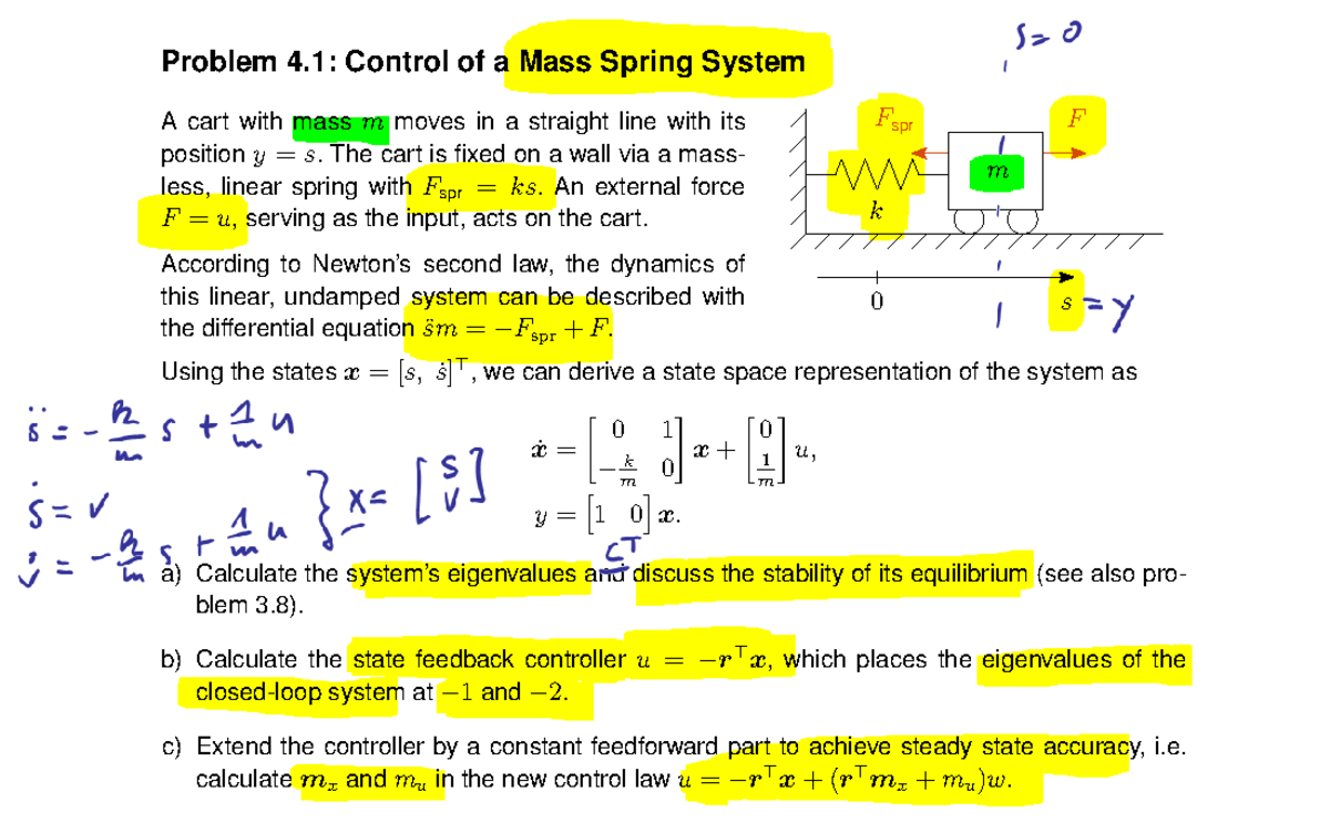 Notes exercise 04 problem 01 - Problem 4: Control of a Mass Spring ...