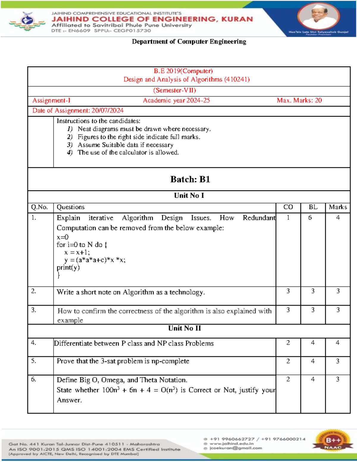 Assignment 1 (Unit1 & Unit2) - Department of Computer Engineering B ...