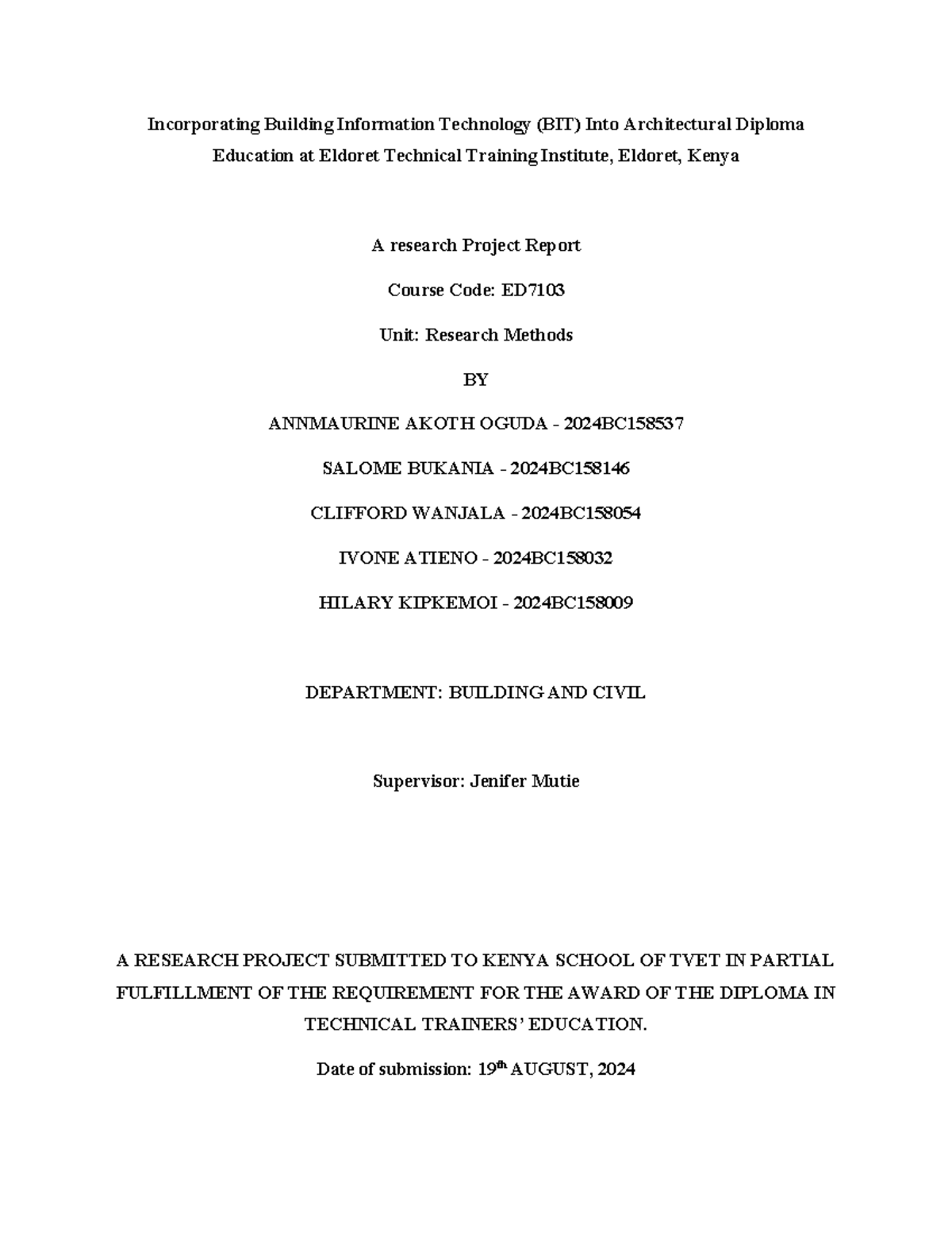 Incorporating BIT in Architectural Diploma Education at ETTI: A ...