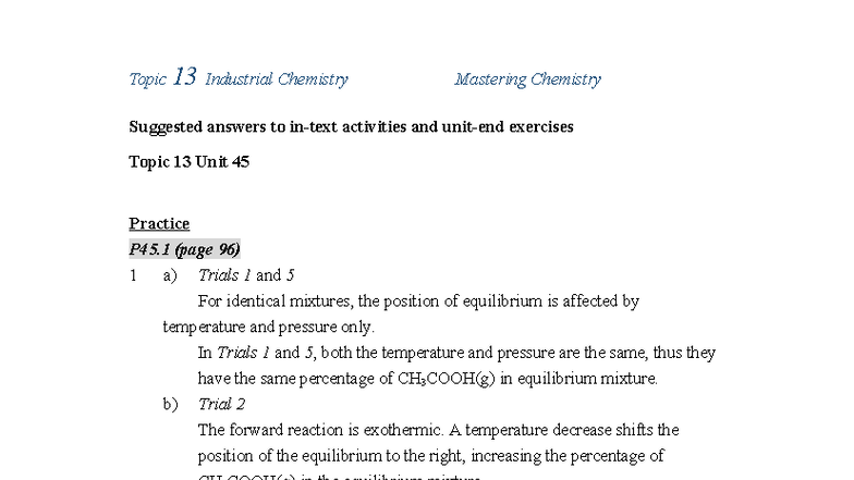 Topic 13 Industrial Chemistry: Suggested Answers for Unit 45 Activities ...