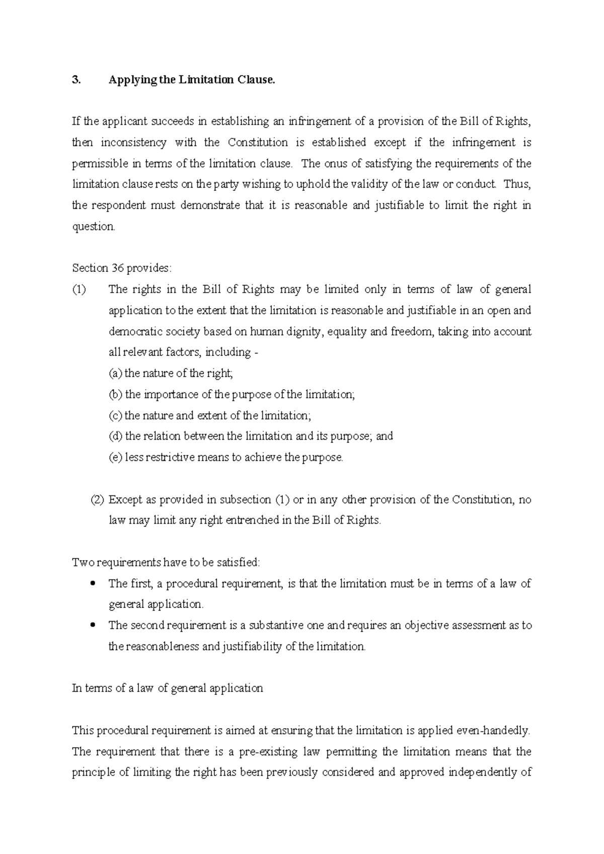 Limitation Clause: Analysis of Section 36 & Its Legal Requirements ...