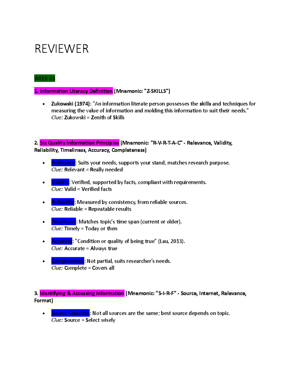 REVIEWER 101: Information Literacy & Media Impact (Weeks 03-07) - Studocu