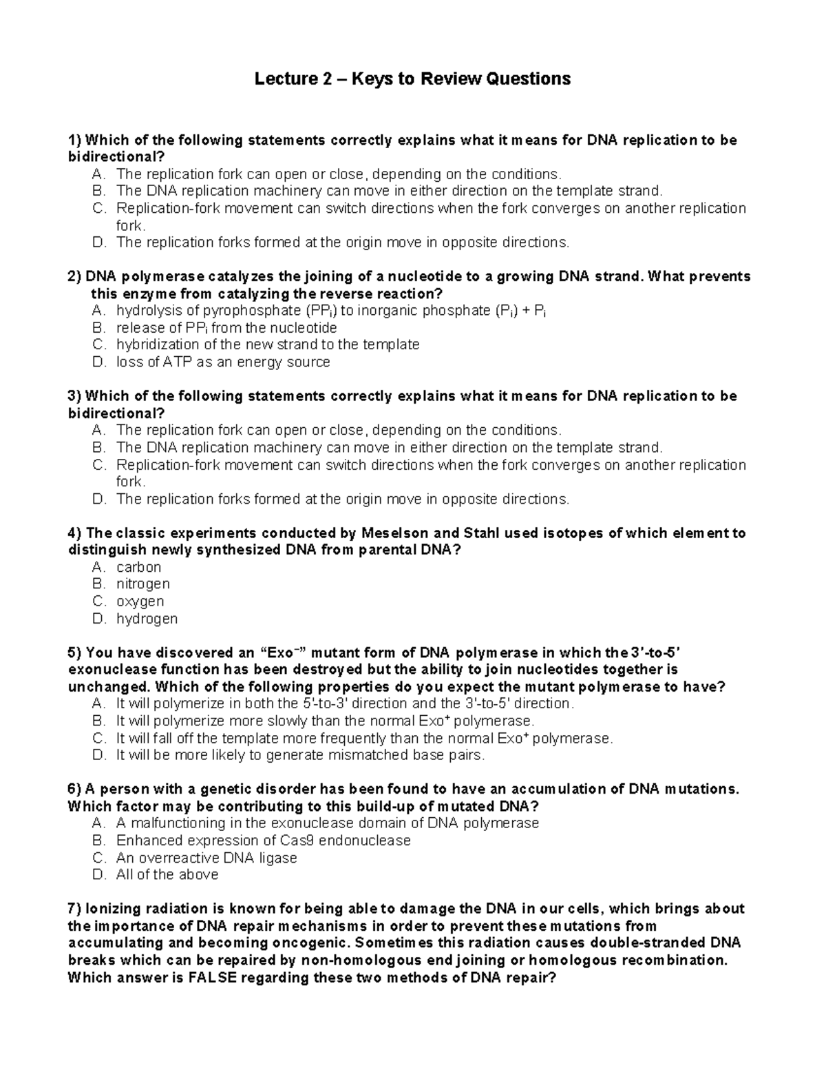 Lecture 2 Review Questions - Lecture 2 – Keys to Review Questions Which ...