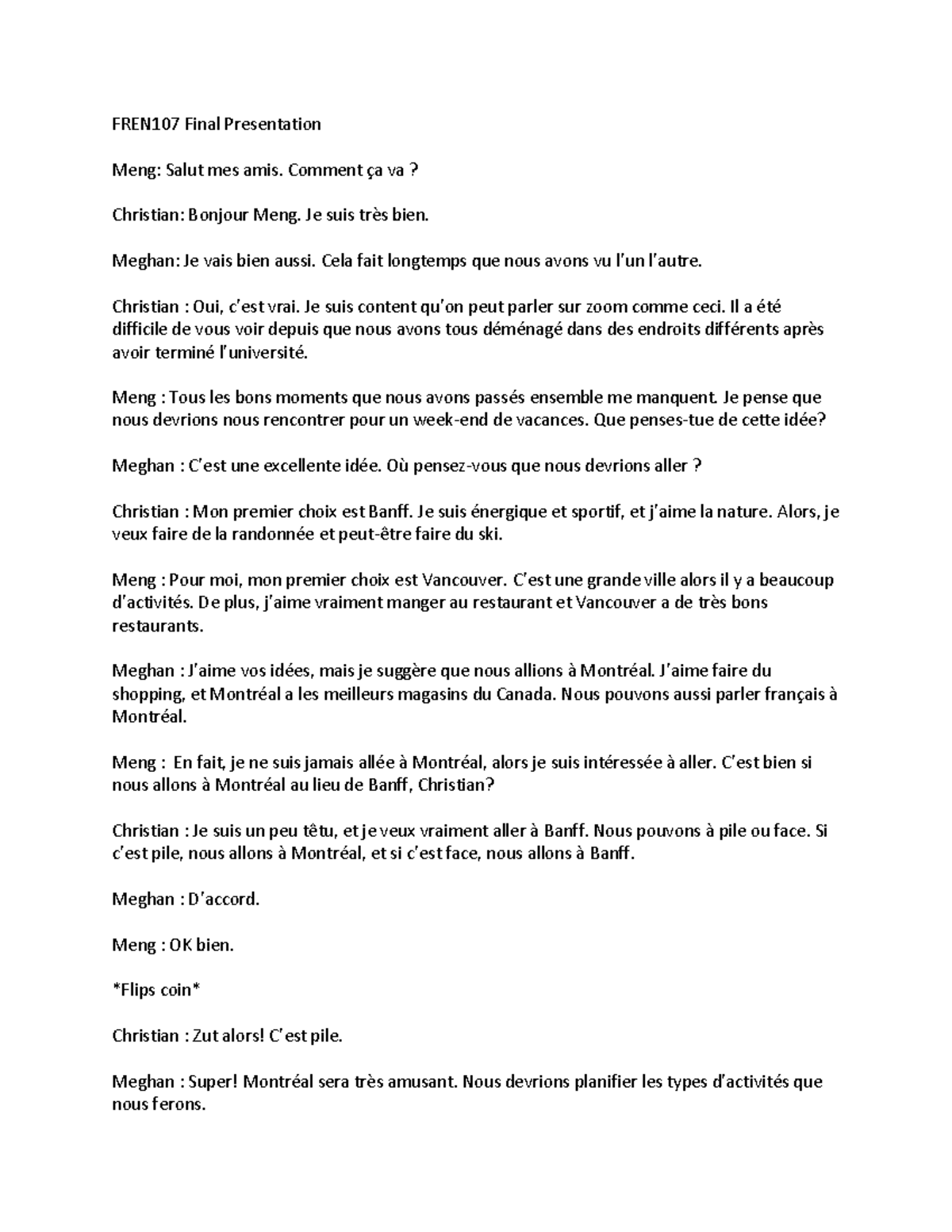 FREN107 Final Presentation Script - FREN107 Final Presentation Meng ...