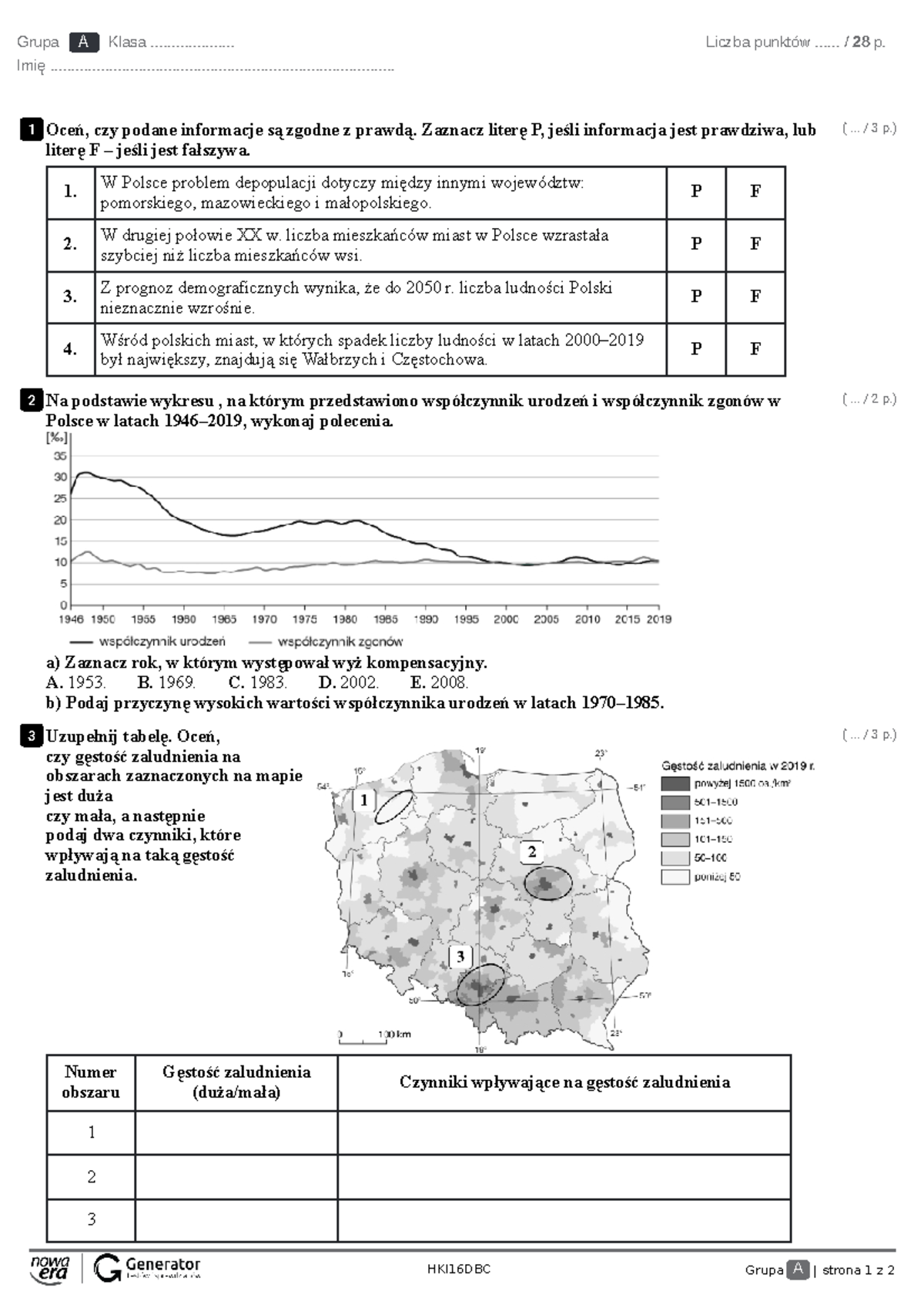 Test - rozdział IV. Ludność i urbanizacja w Polsce Test (z widoczną ...