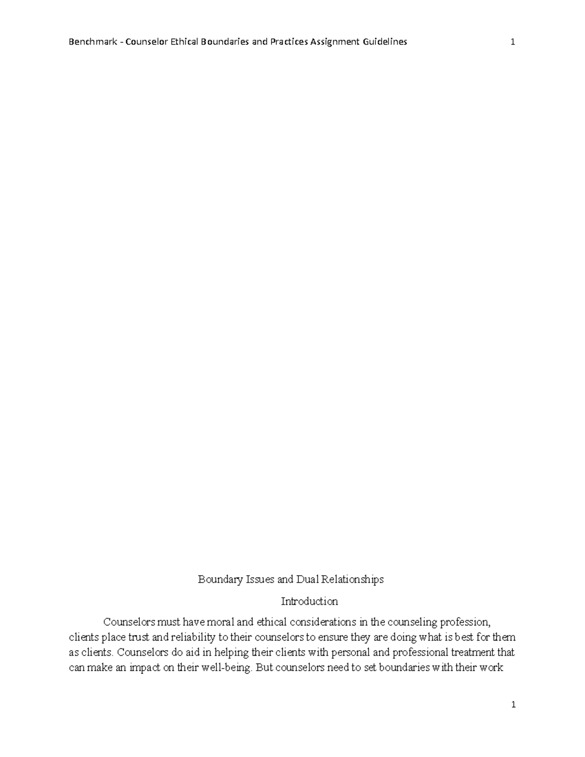 Benchmark - Counselor Ethical Boundaries and Practices Assignment ...