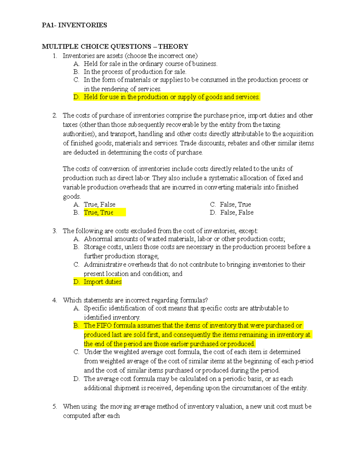 330903460 PA1 M 1404 Inventories - MULTIPLE CHOICE QUESTIONS – THEORY ...