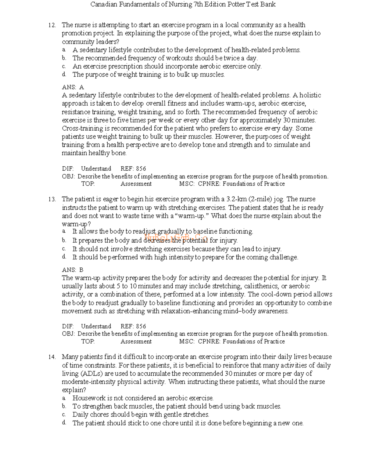 Canadian Fundamentals of Nursing 7th Ed. Potter Test Bank Insights ...
