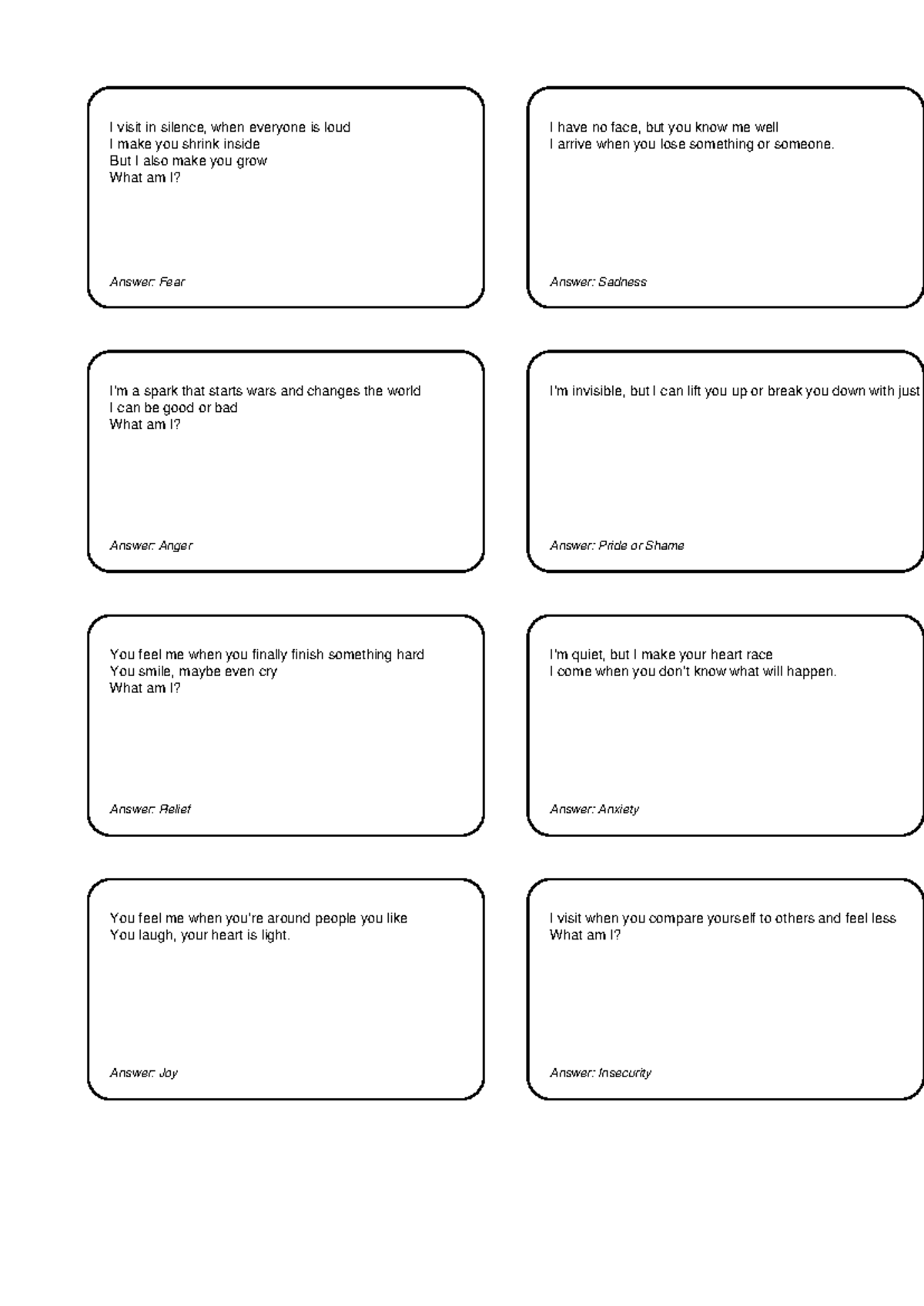 Emotional Riddles Cards: Exploring Feelings and Their Impact - Studocu
