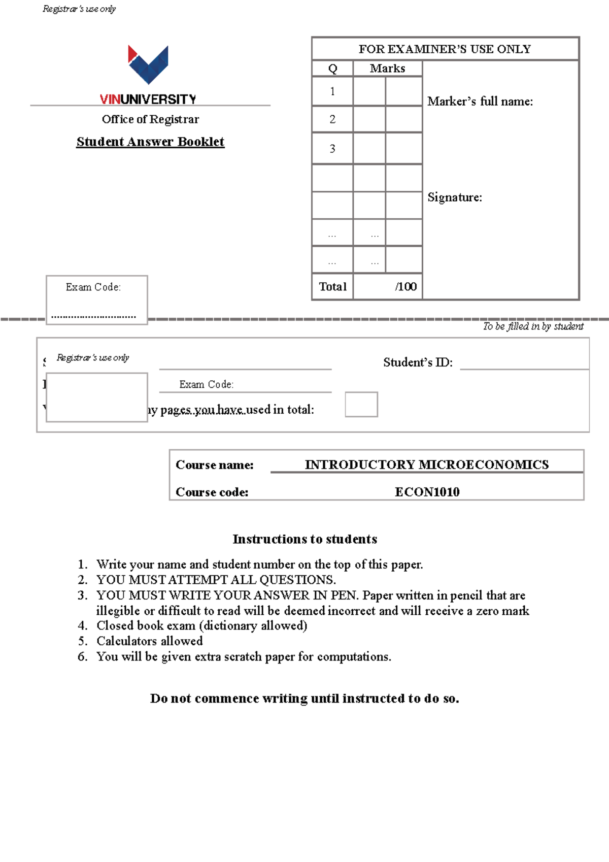 Econ 101 Final Exam - Introductory Microeconomics Document - Studocu