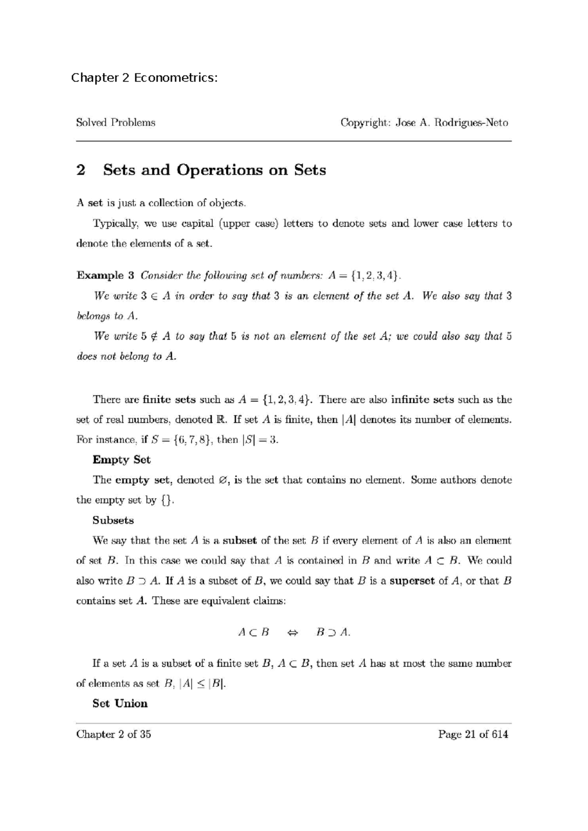 Chapter 2: Econometrics - Key Concepts and Set Operations - Studocu