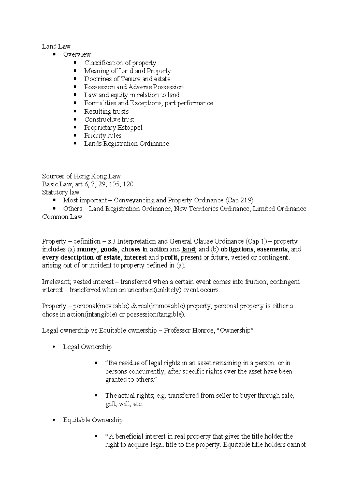 Land Law Overview: Key Concepts and Doctrines (Course Code: LAW101 ...