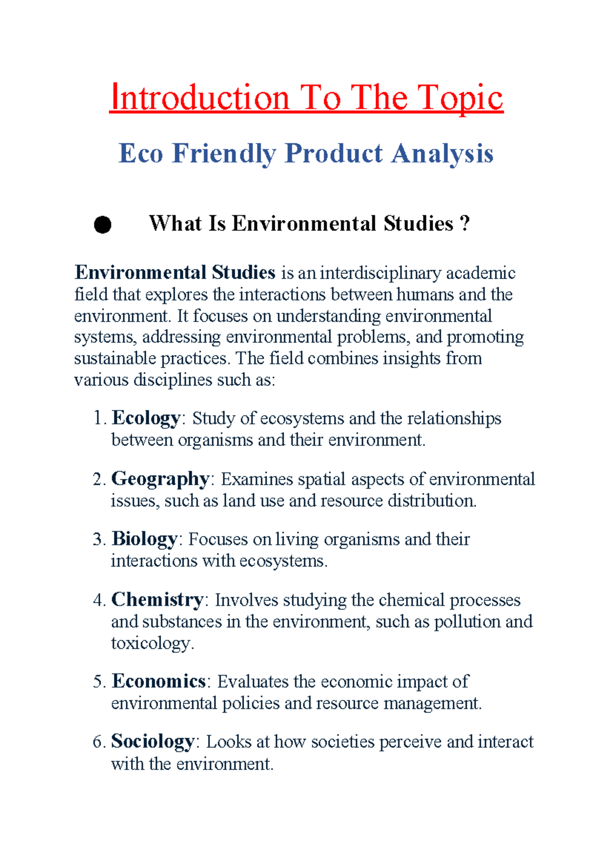 Eco-Friendly Product Analysis: Insights from Environmental Studies (EST ...
