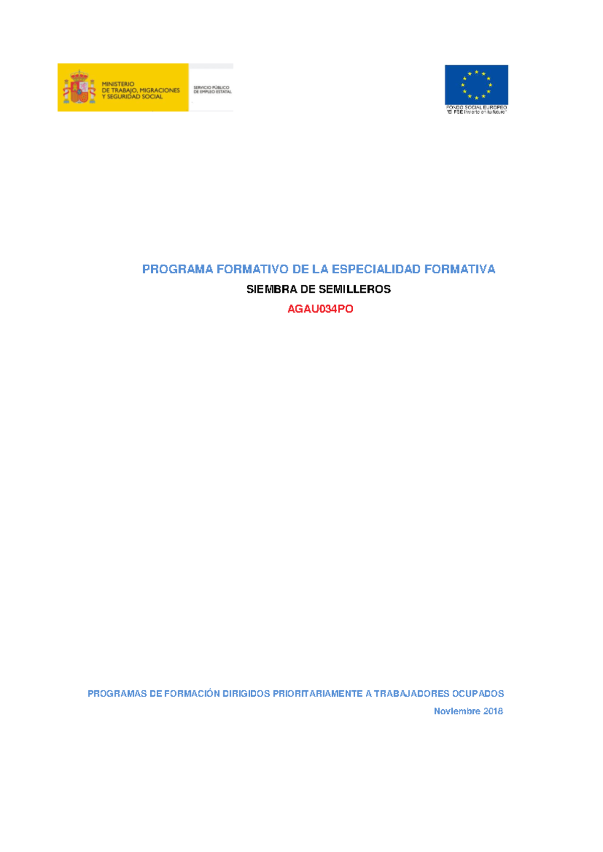 AGA034PO - Programa Formativo: Siembra de Semilleros - Studocu