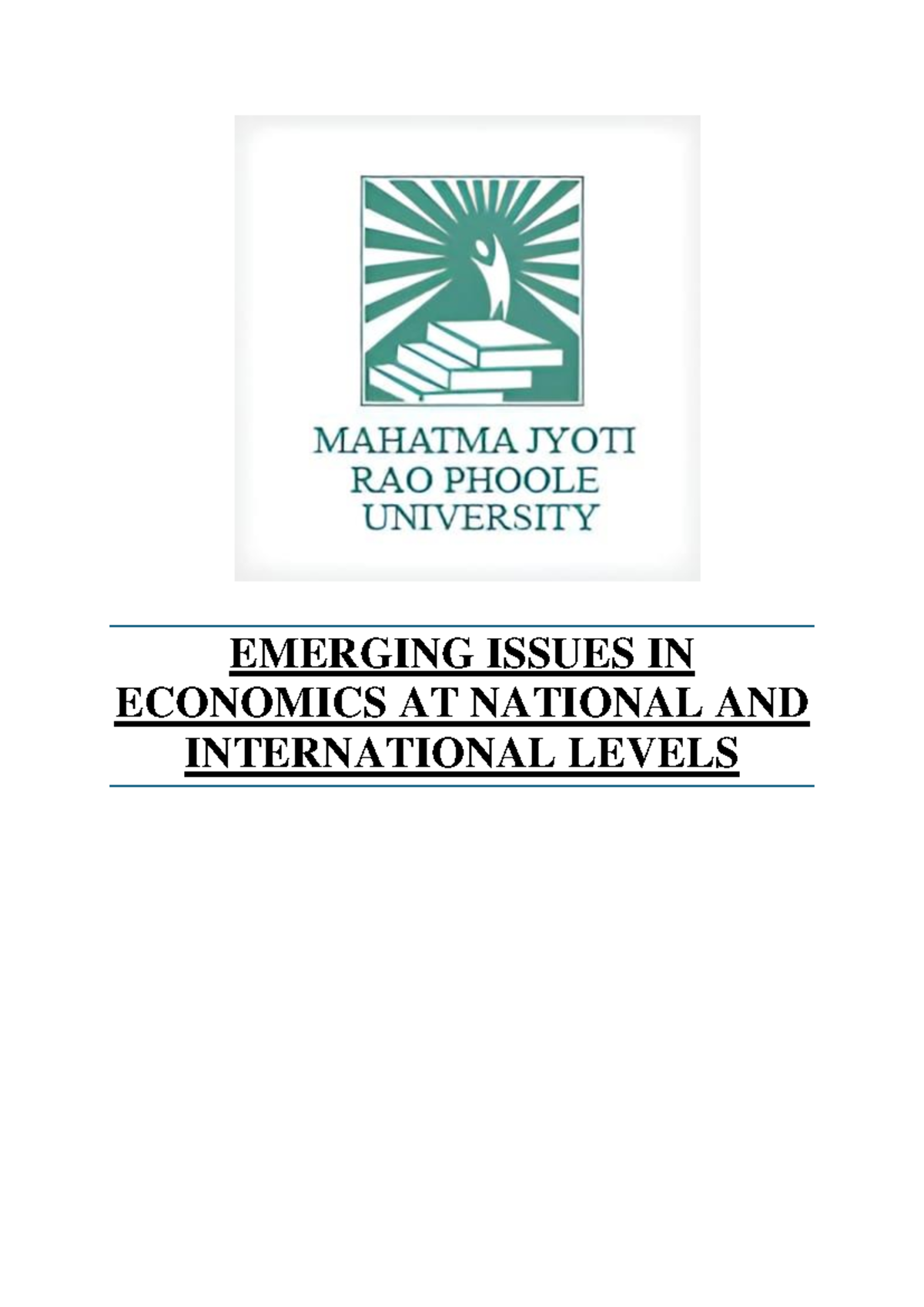 Emerging Issues IN Economics AT National AND International Levels ...