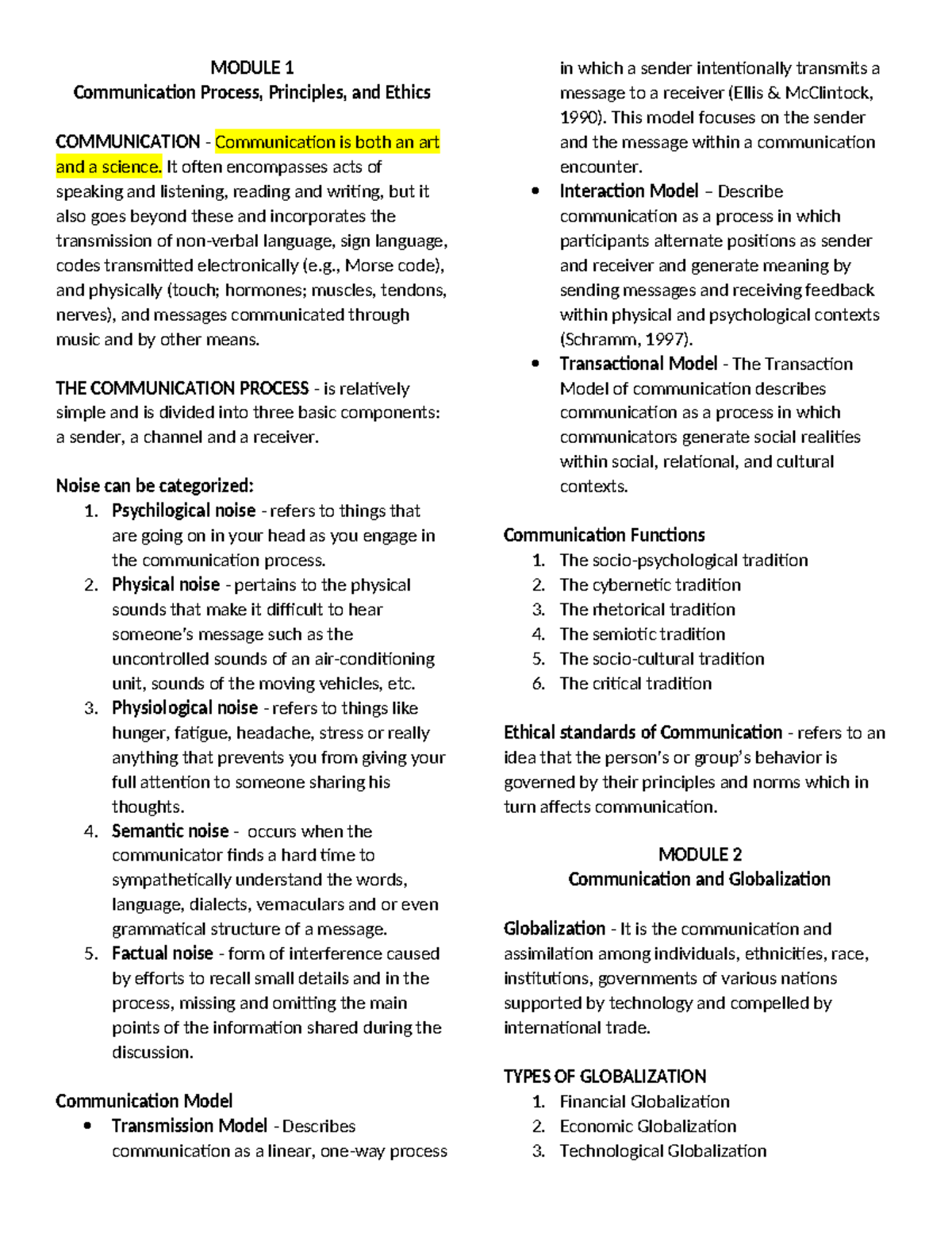 Purcom Midterm ( Reviewer) - MODULE 1 Communication Process, Principles ...