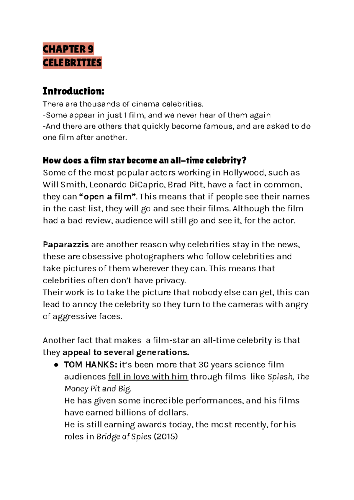 ALL About Cinema - CHAPTER 9 CELEBRITIES Introduction: There are ...