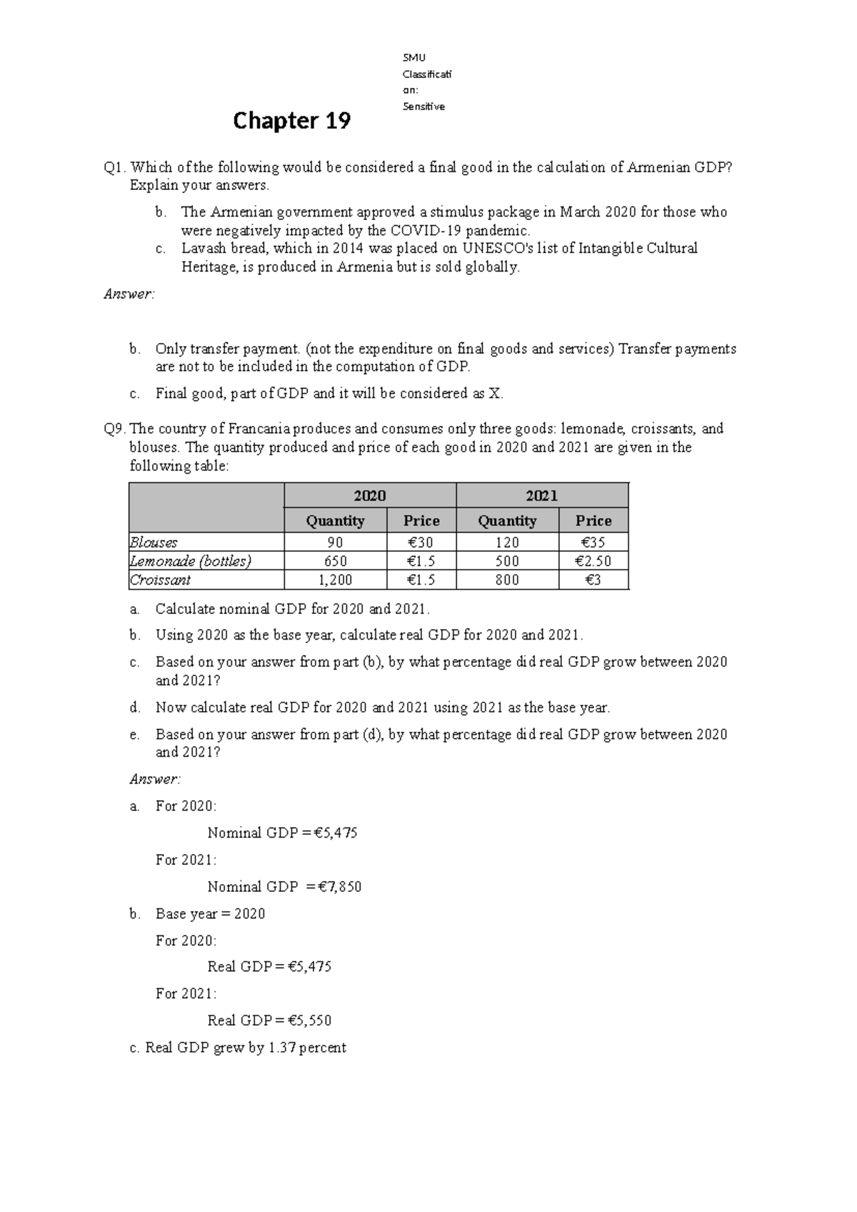 SMU ECON 101 Lecture 3 - GDP and Unemployment Practice Notes - Studocu
