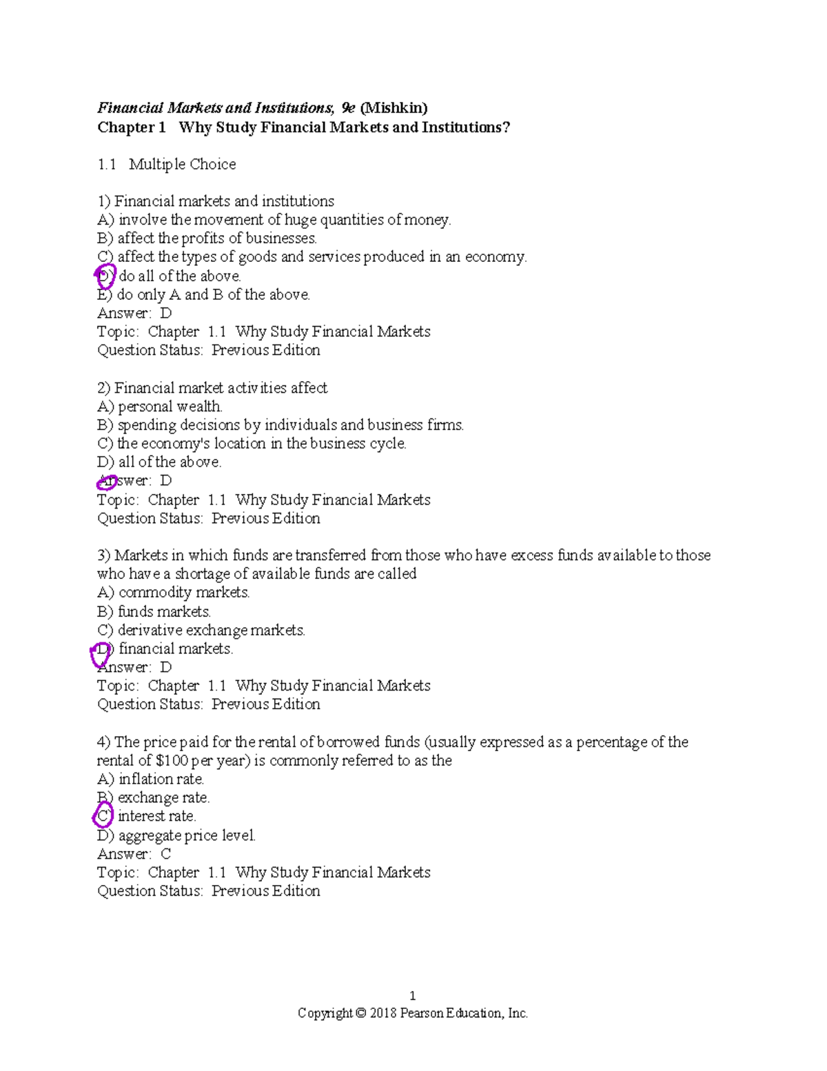 Financial Markets & Institutions CH1 Study Guide and Q&A - Studocu
