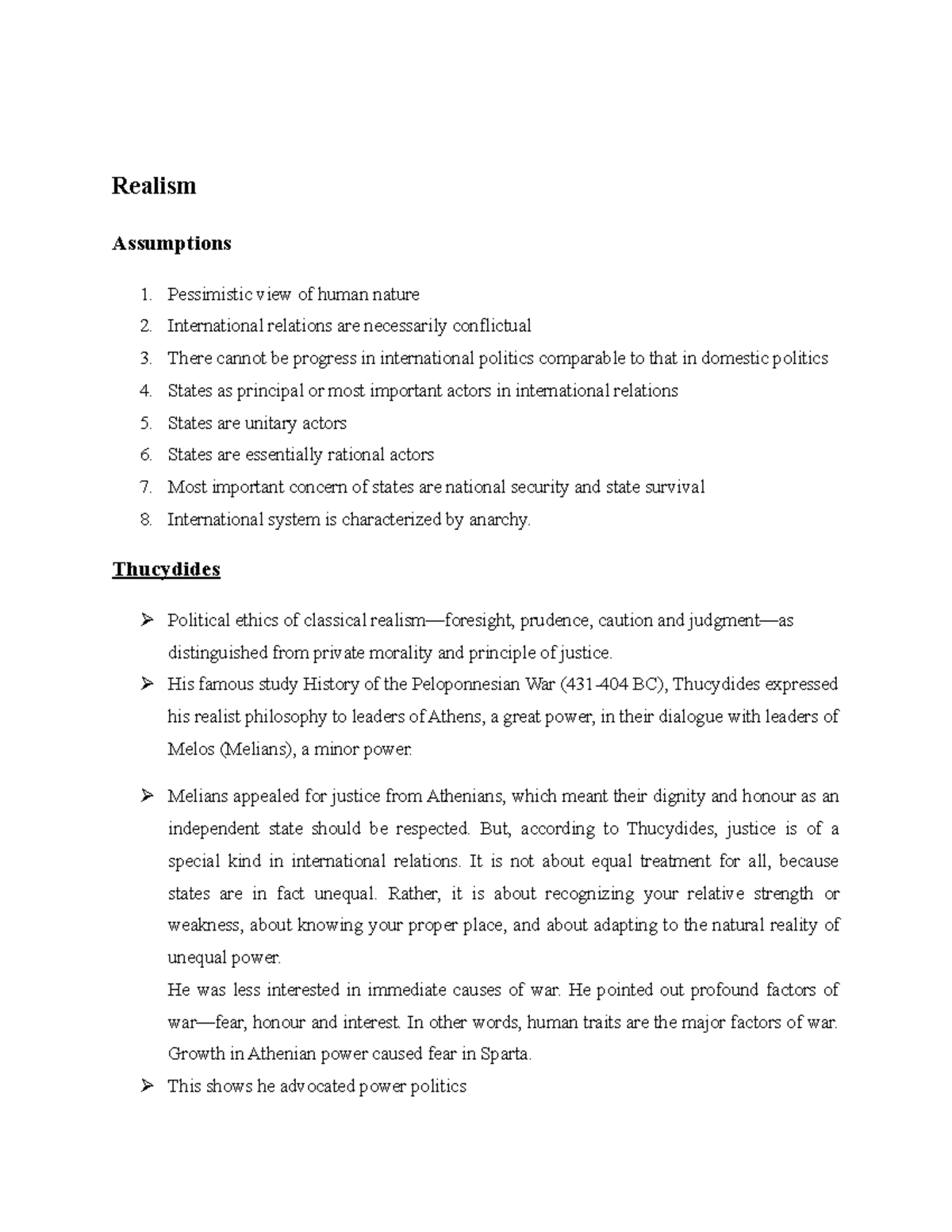 Realism in International Relations - Lecture Notes 1 (POL101) - Studocu