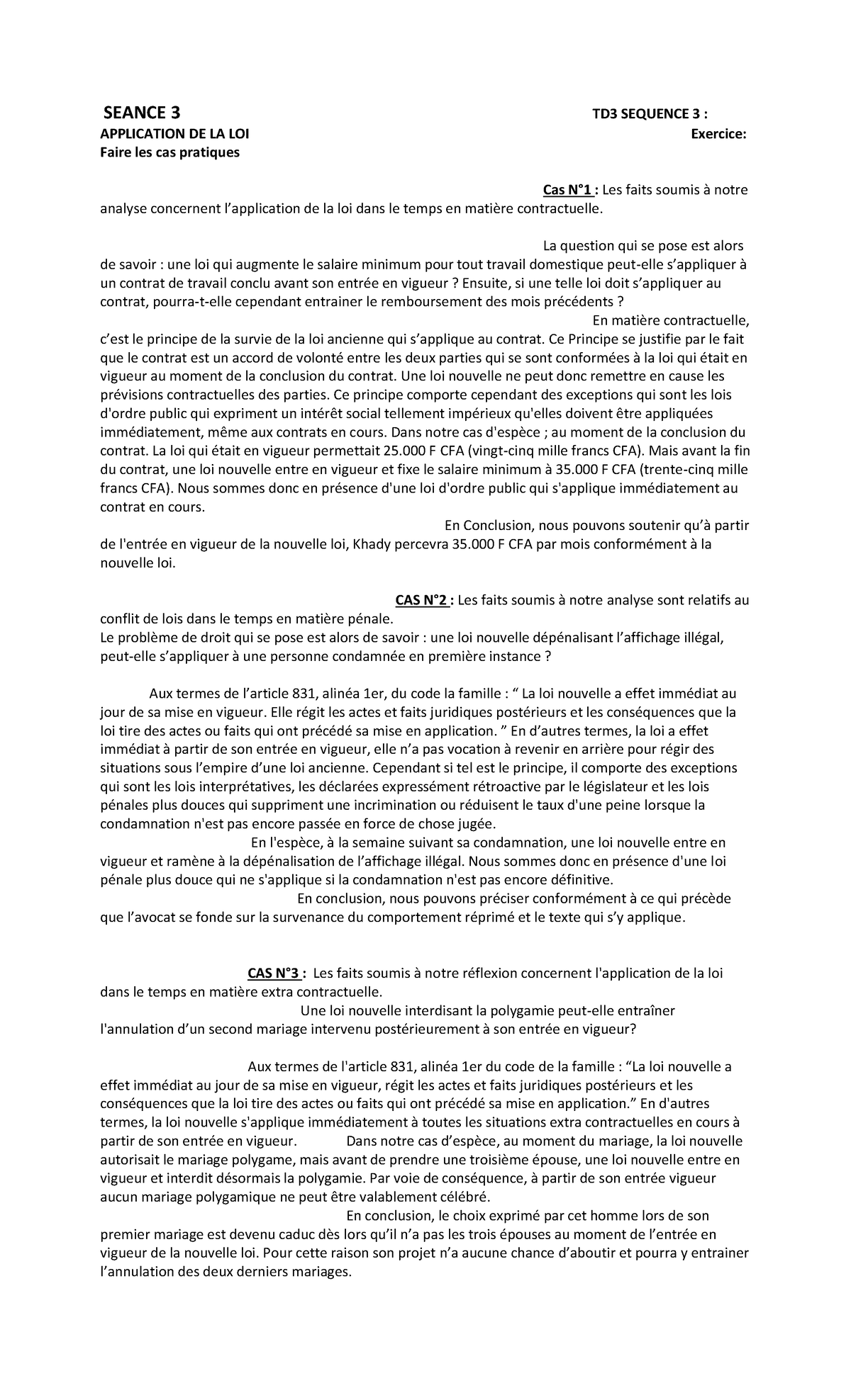 Analyse des Cas Pratiques en Droit - TD3 Séance 3 - Studocu