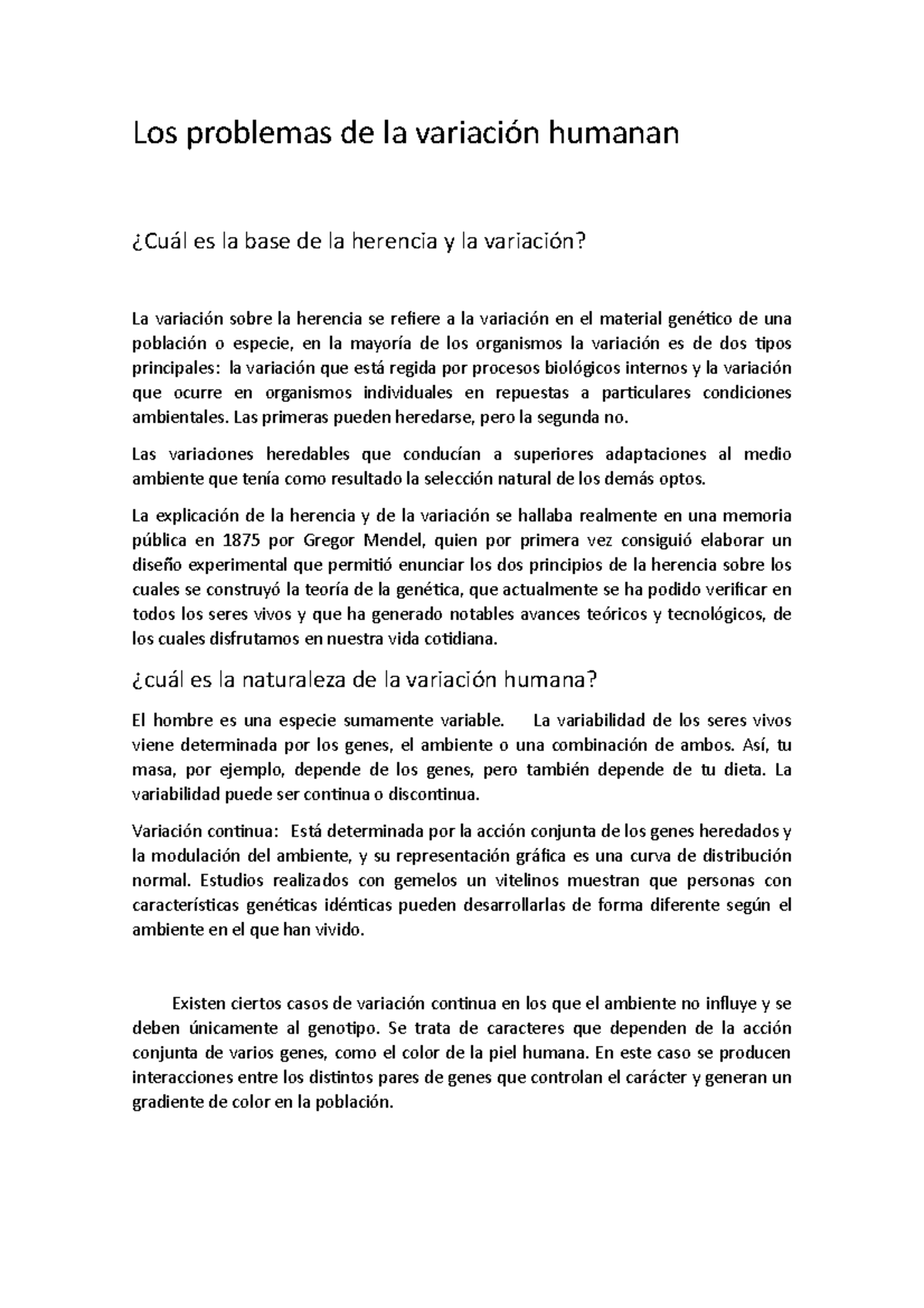 Variación Humana: Fundamentos de Herencia y Adaptación Genética - Studocu