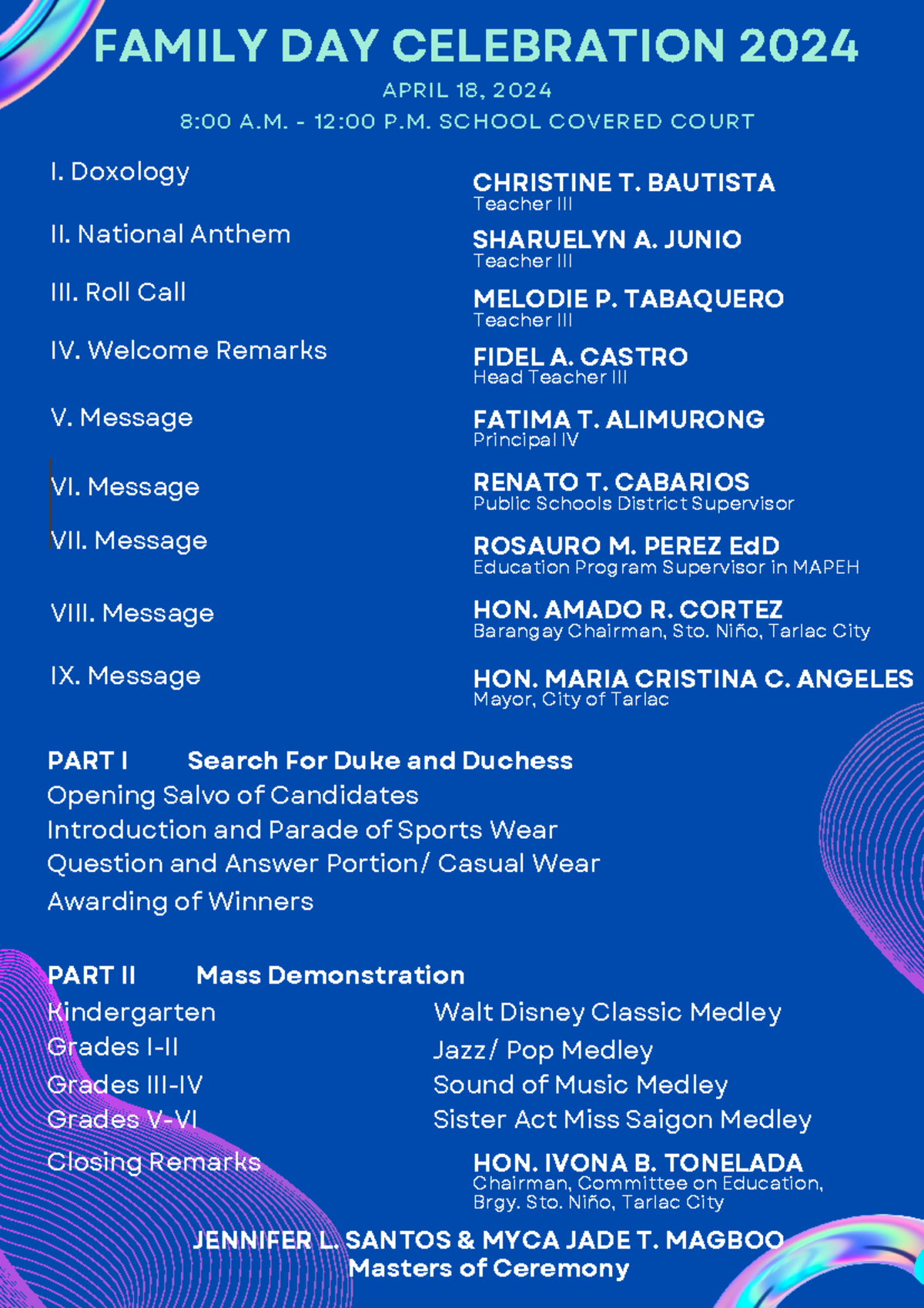 Family Day Celebration 2024 Program for School Events - Studocu