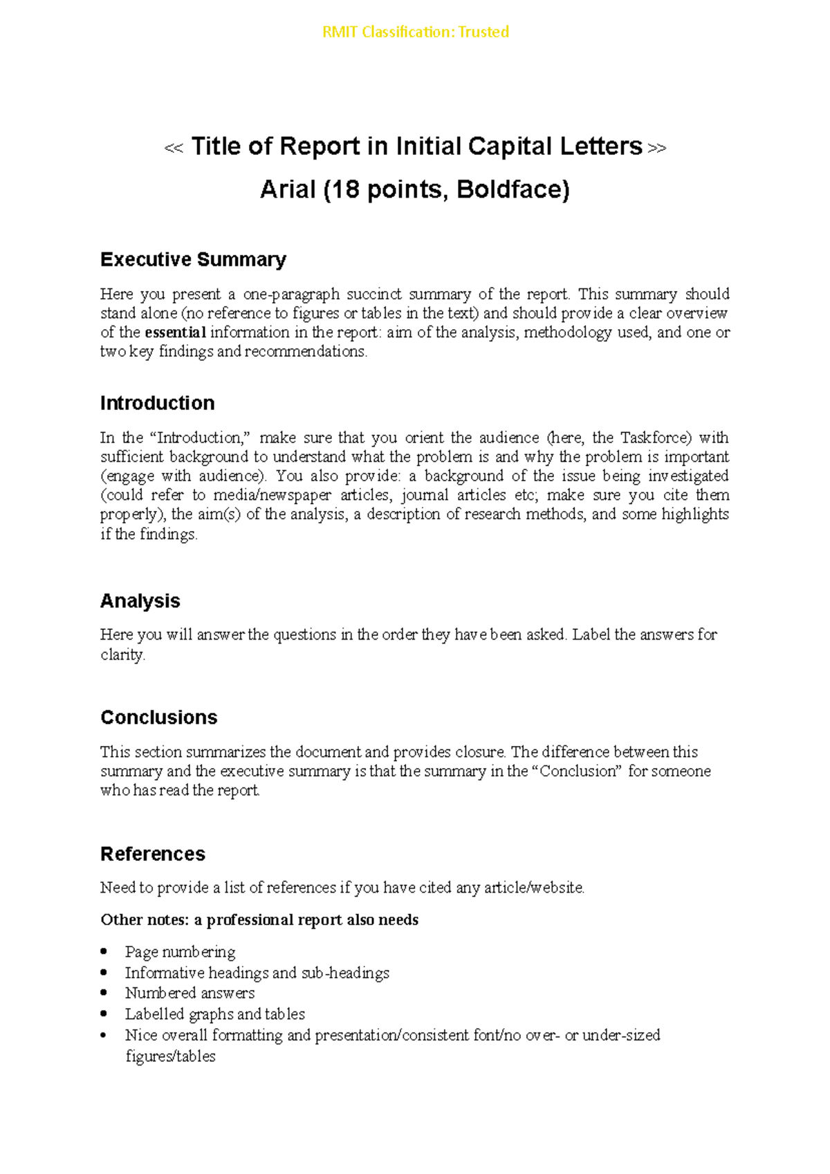RMIT Report Template: Essential Structure & Formatting Guide - Studocu