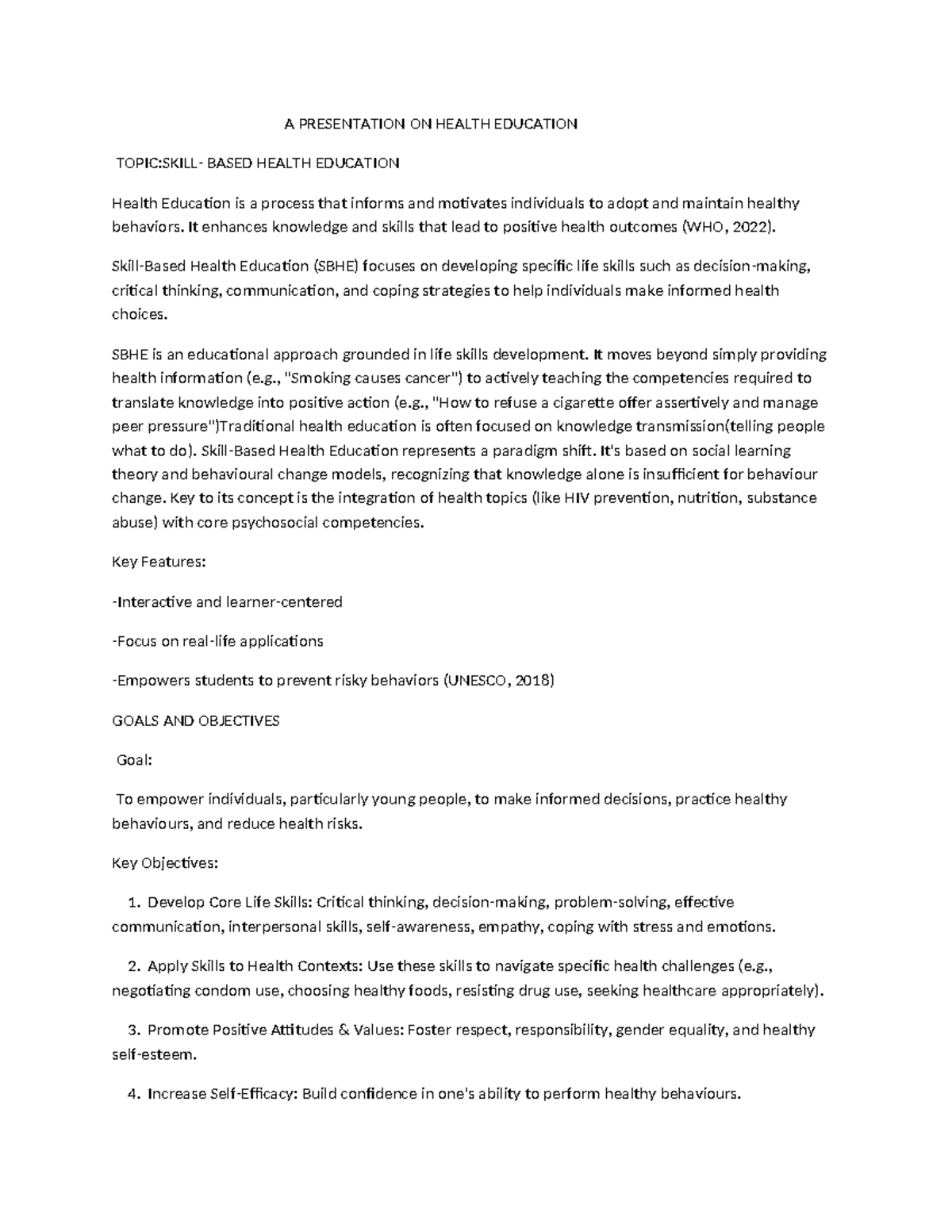 Skill-Based Health Education (SBHE): Empowering Healthy Choices - Studocu