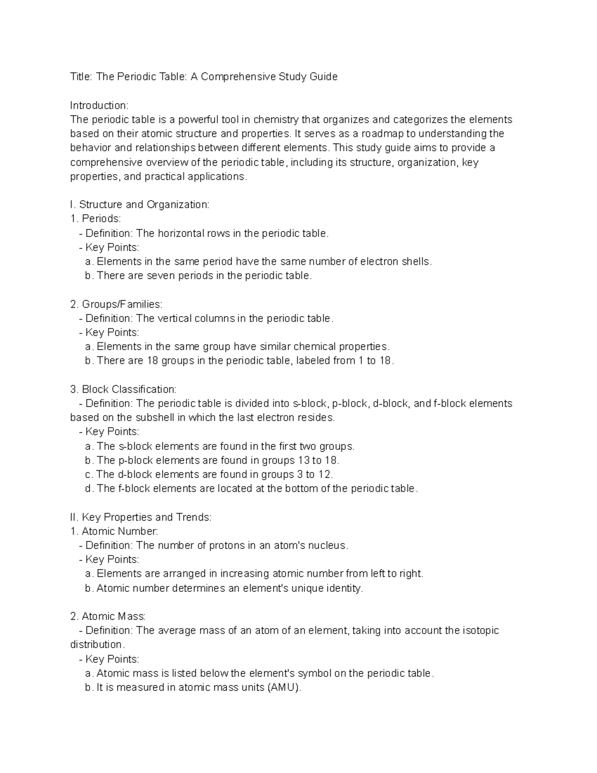 Honors Physical Science - Comprehensive Guide to The Periodic Table ...