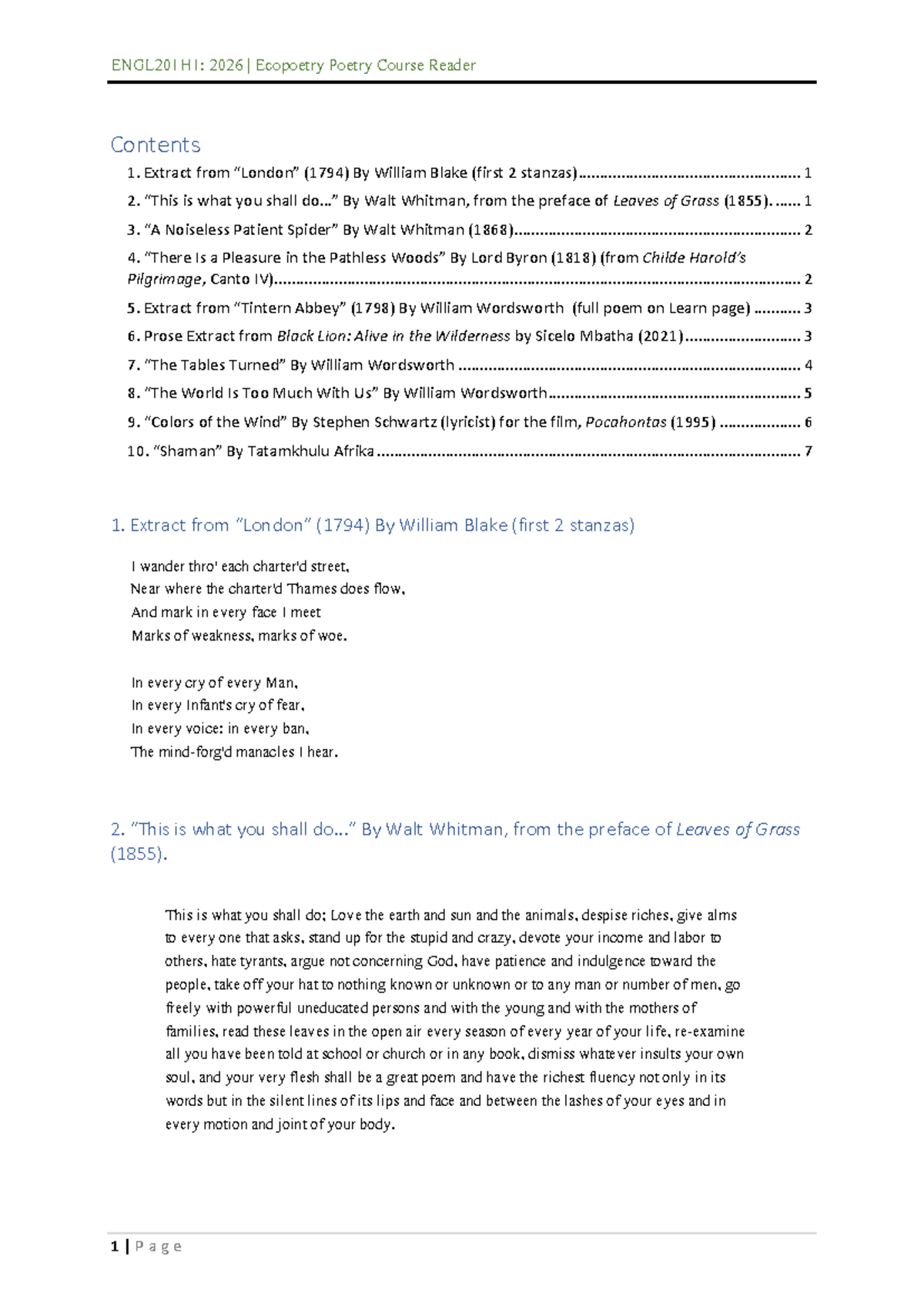 ENGL201H1: 2026 Ecopoetry Course Reader - Selected Works and Analysis ...